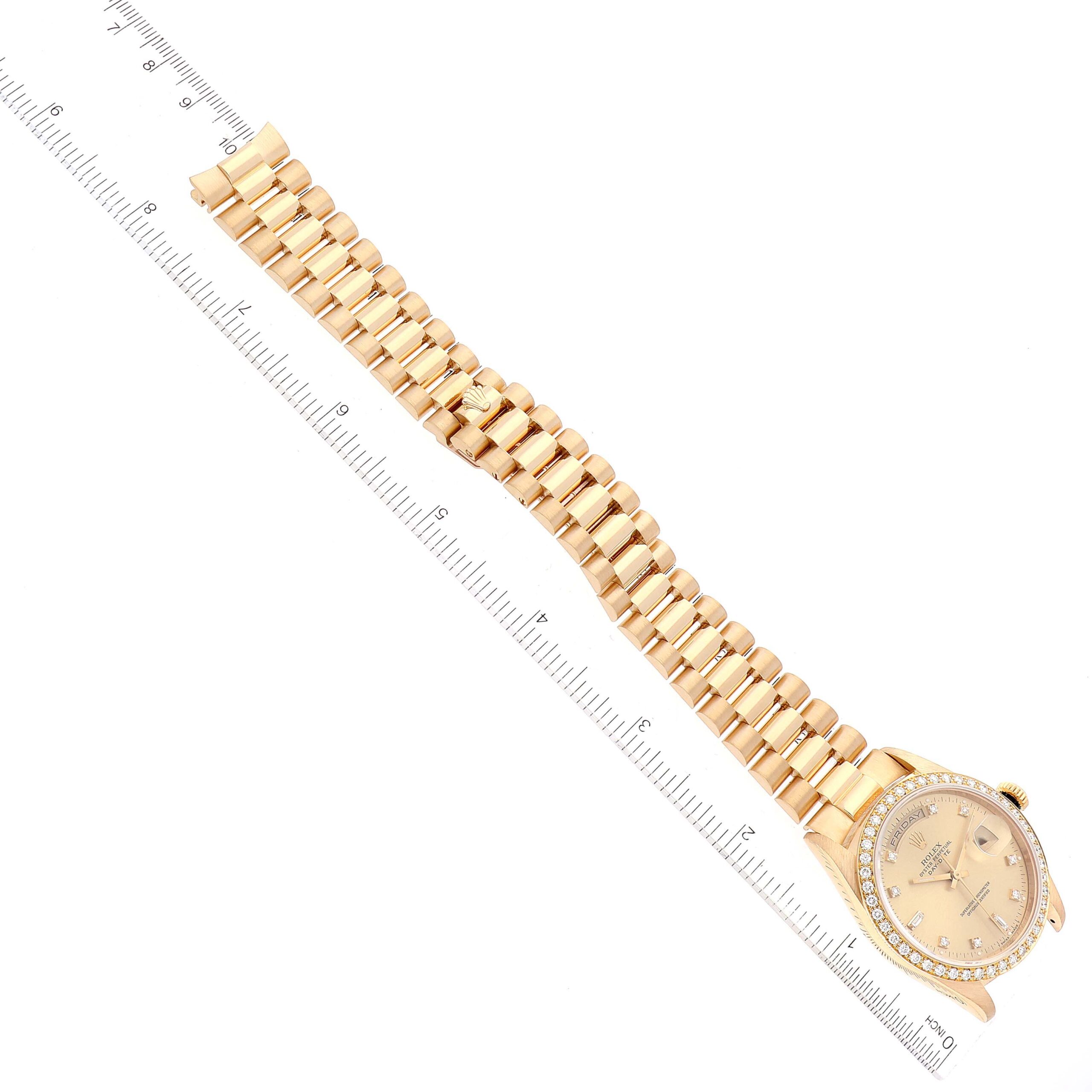 Rolex President Day Date 36mm Yellow Gold Diamond Mens Watch 18348