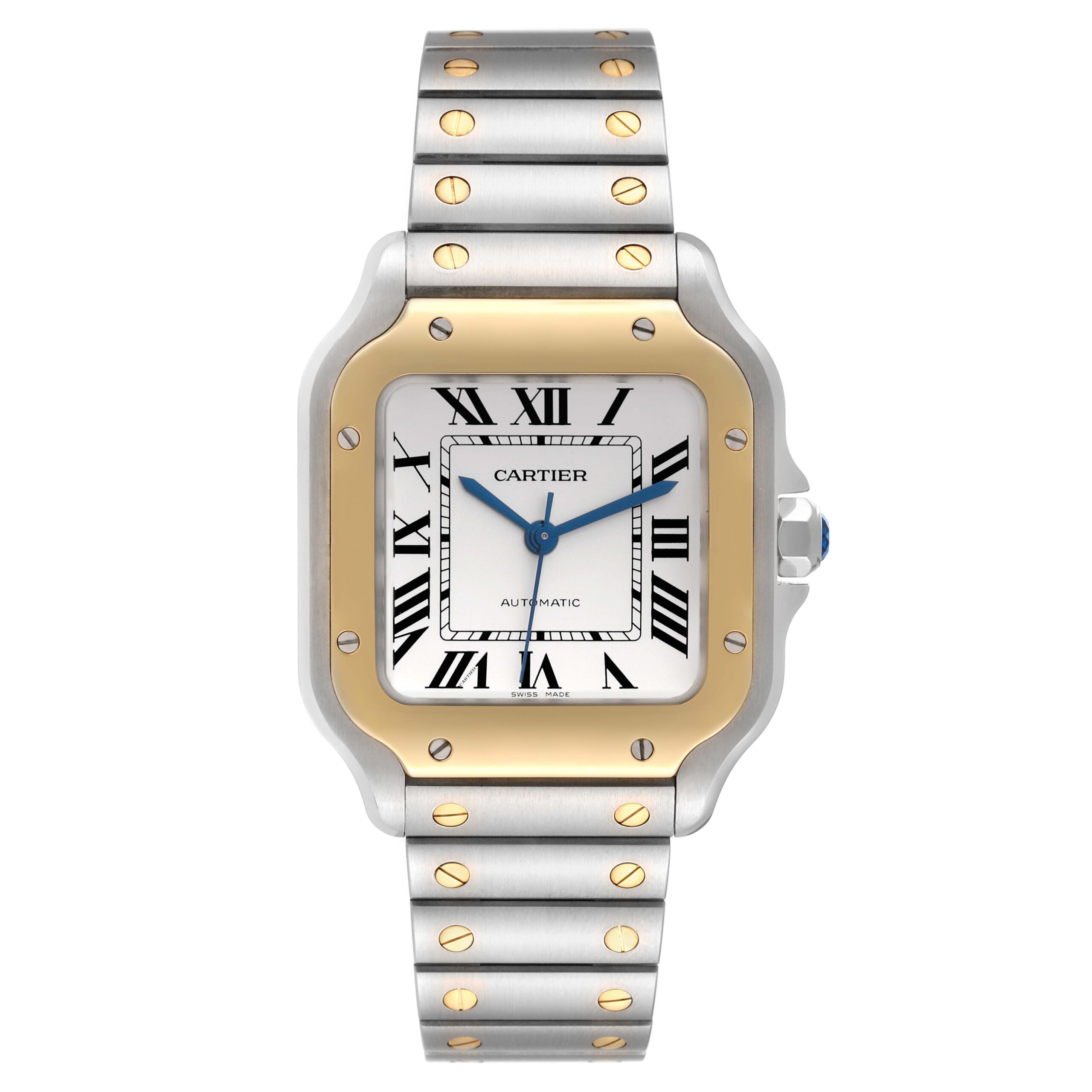 Cartier Santos Medium Steel Yellow Gold Mens Watch W2SA0016 Box Card