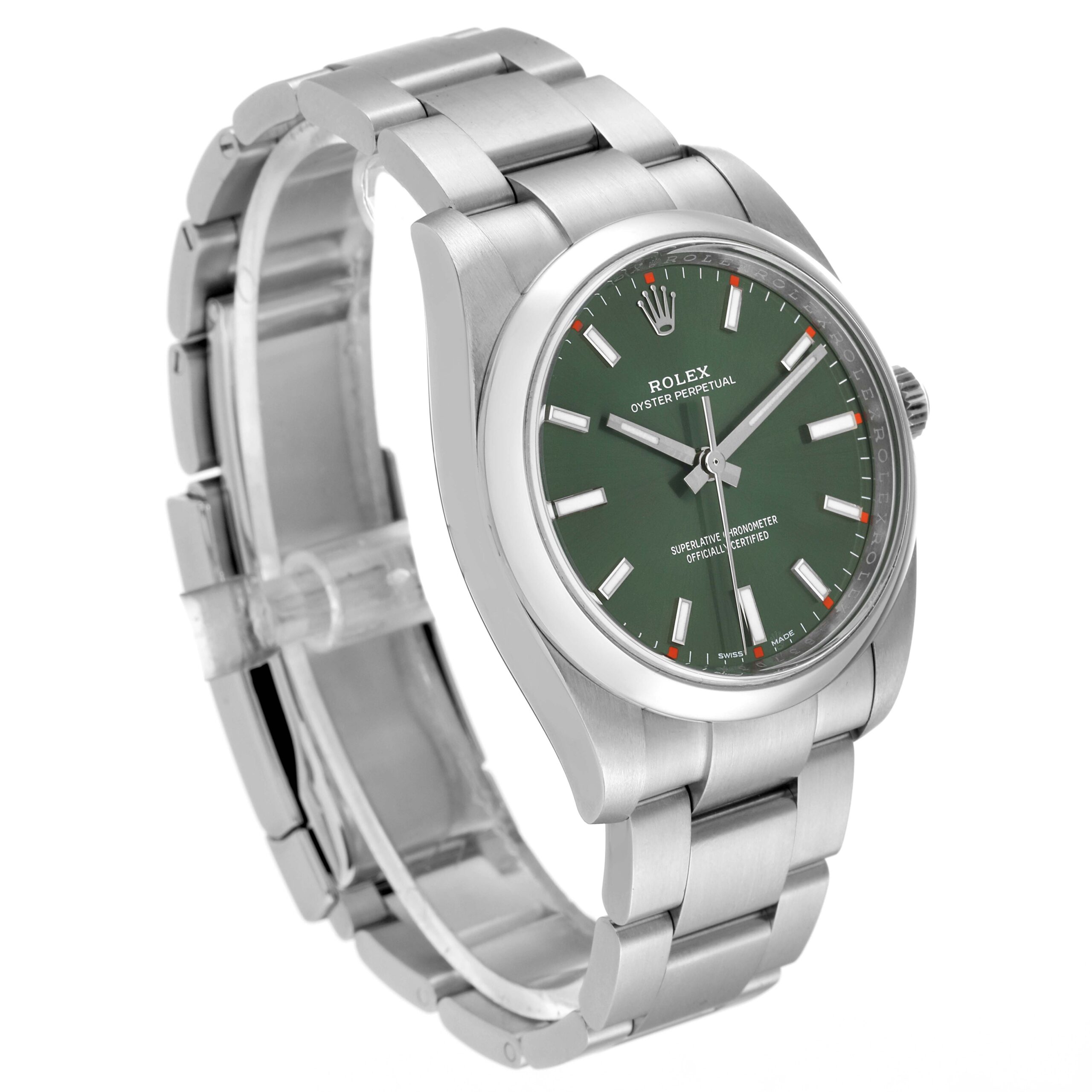 Rolex Oyster Perpetual 34mm Olive Green Dial Steel Mens Watch 114200