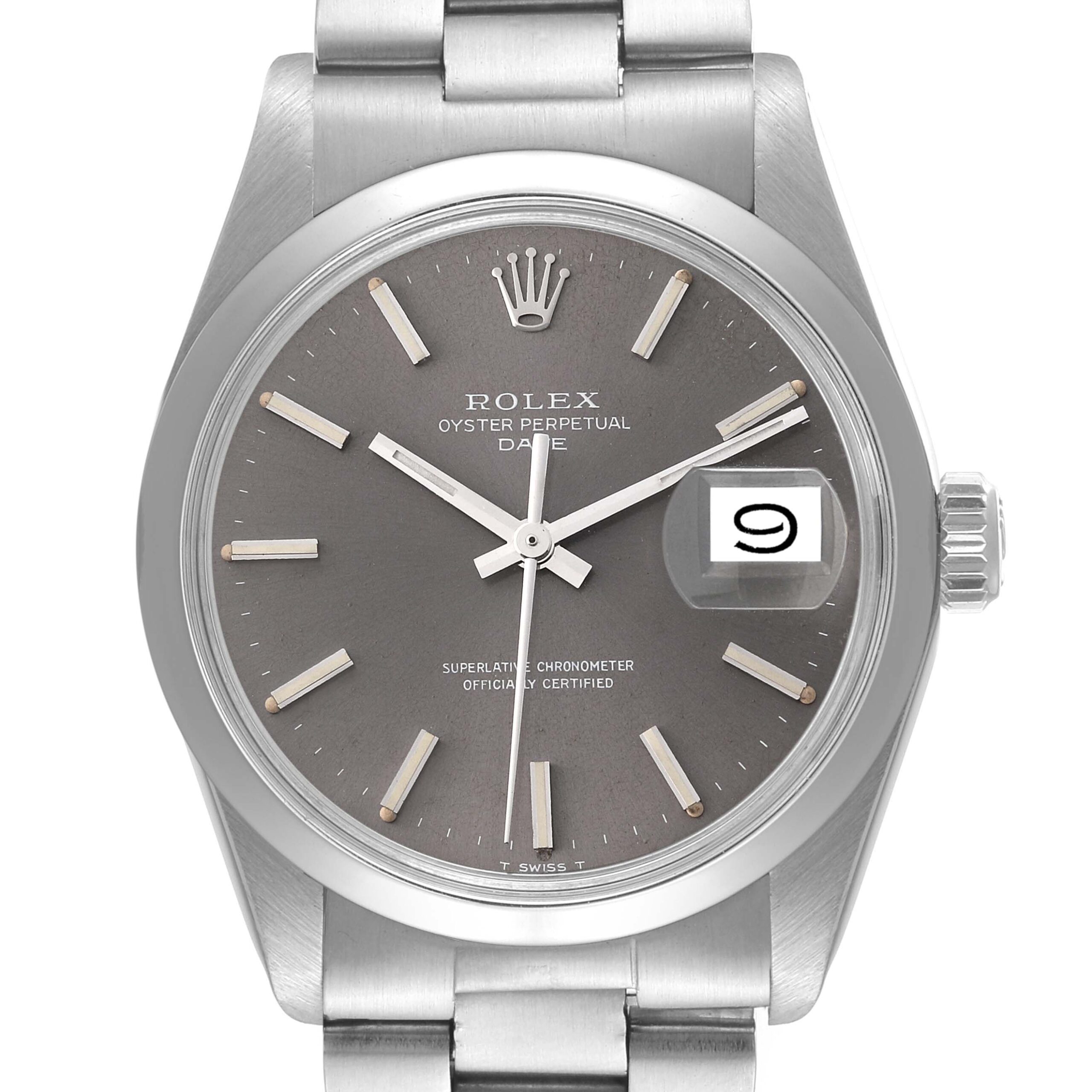 Rolex Date Grey Ghost Dial Smooth Bezel Steel Vintage Mens Watch 1500