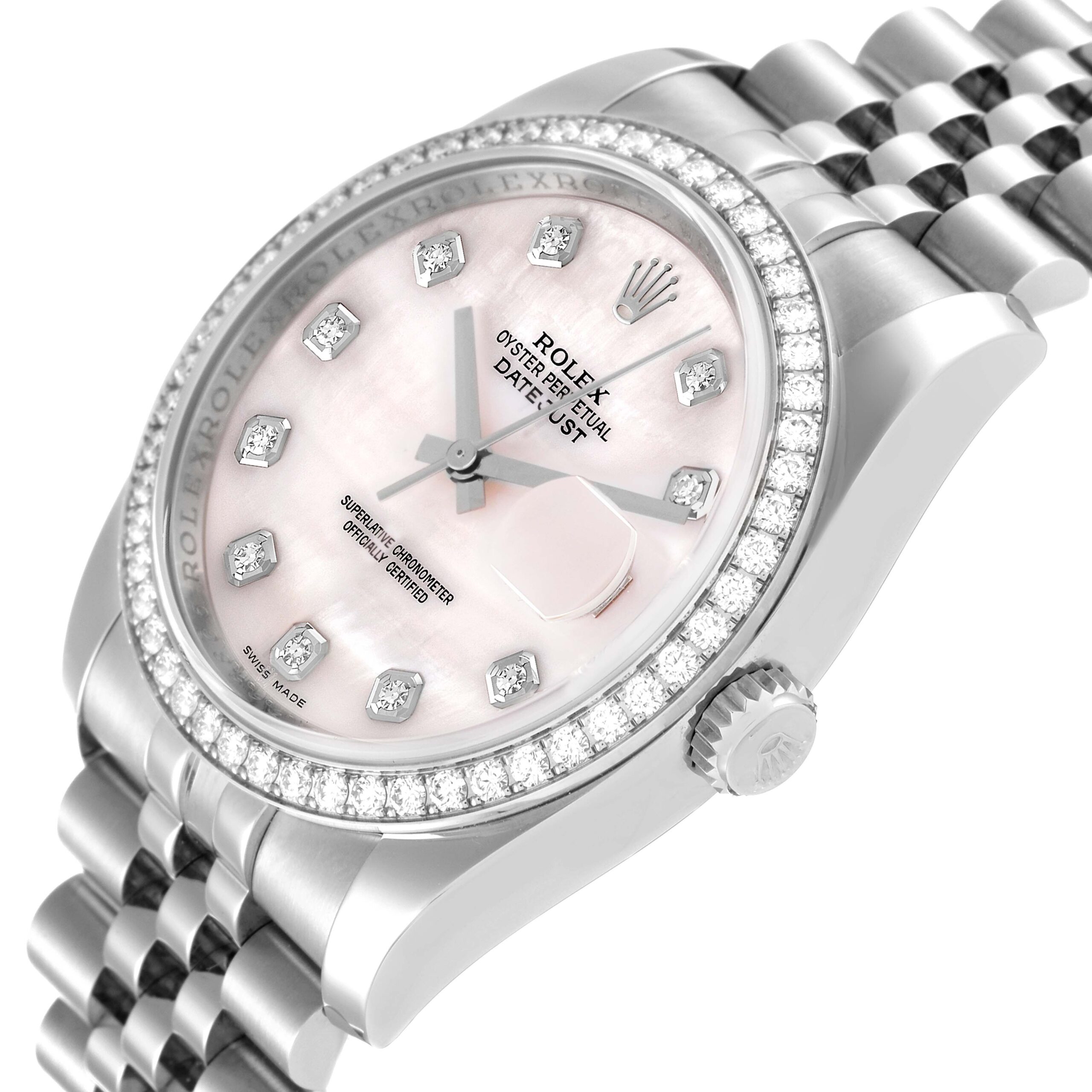 Rolex Datejust Mother of Pearl Diamond Steel Mens Watch 116244 Box Card  #x2B; 1 Watch Link