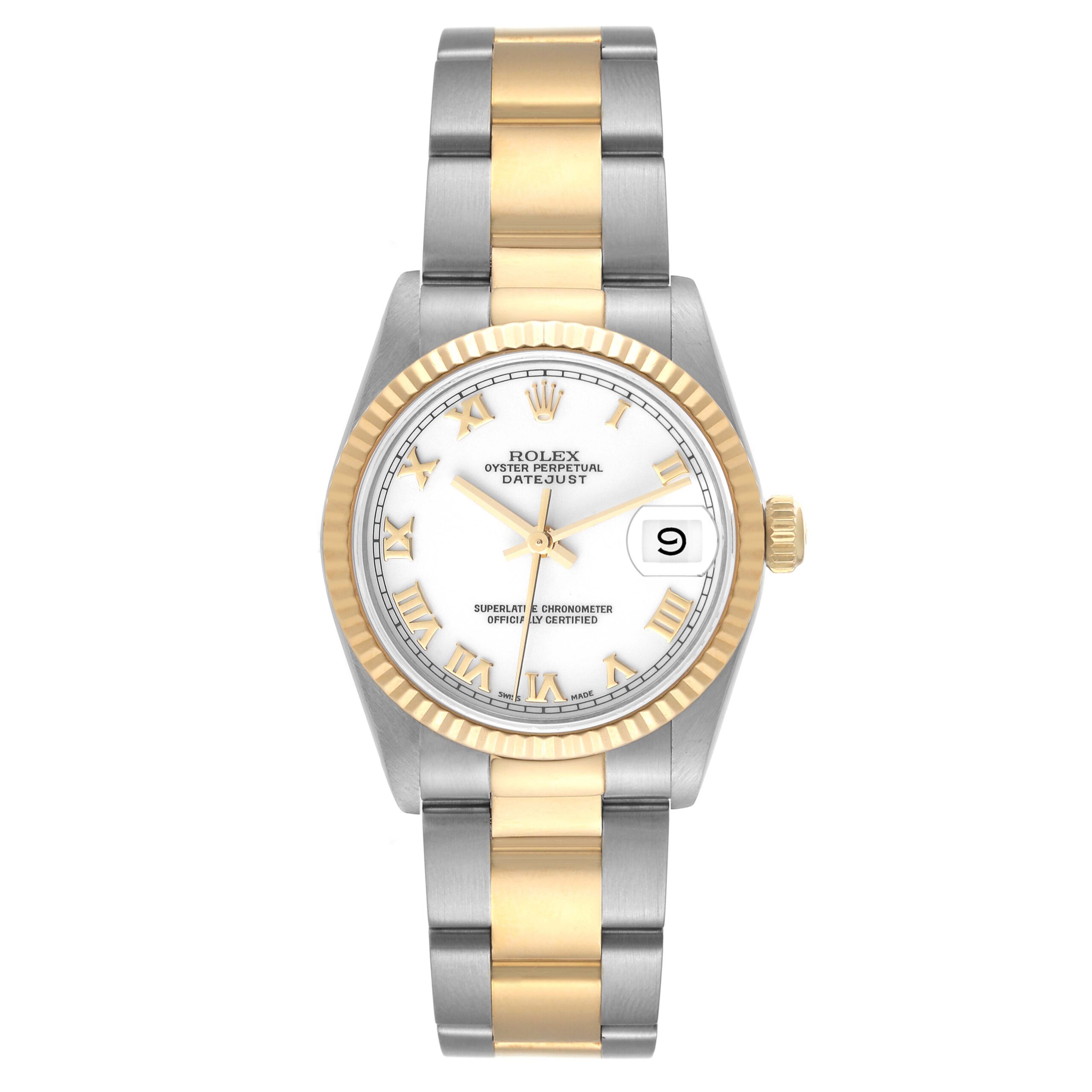 Rolex Datejust Midsize Steel Yellow Gold White Roman Dial Ladies Watch 68273
