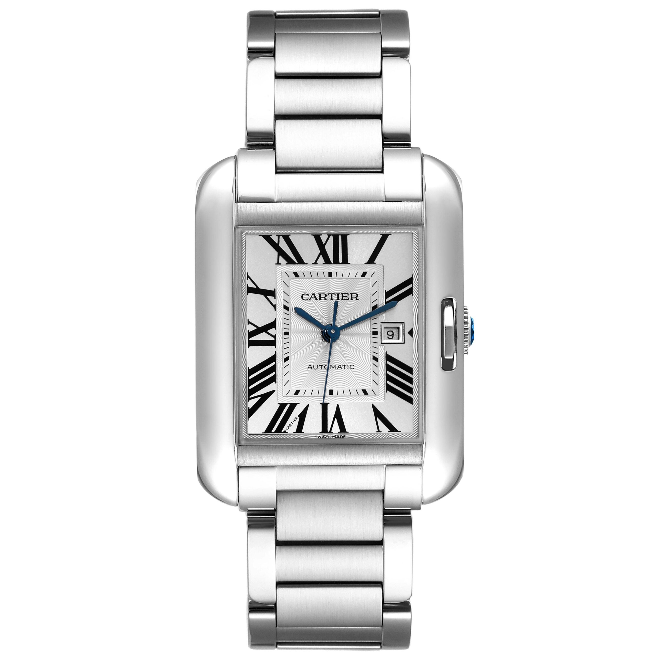 Cartier Tank Anglaise Large Steel Automatic Mens Watch W5310009 Box Papers