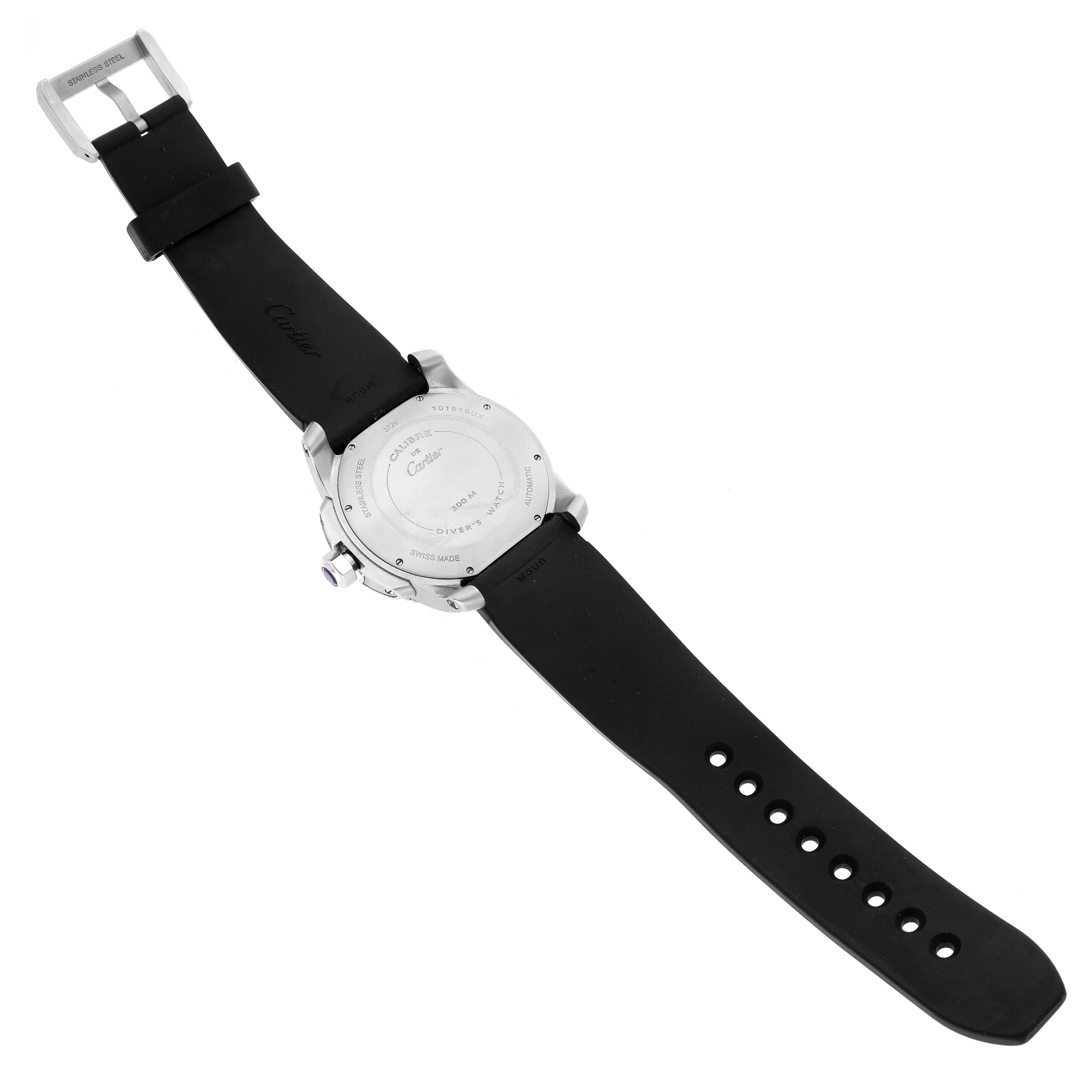 Cartier Calibre Diver Black Dial Rubber Strap Steel Mens Watch W7100056 Papers