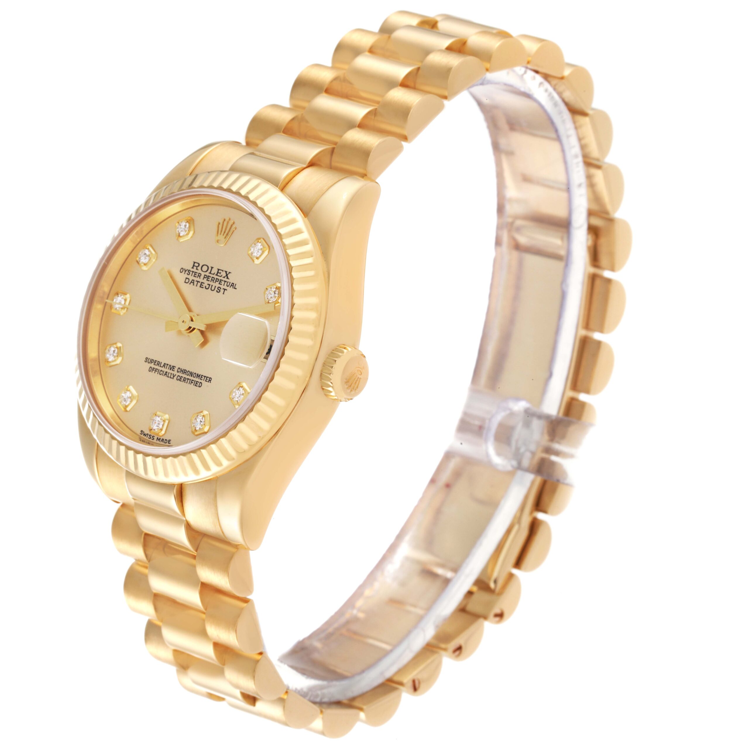 Rolex President Midsize Yellow Gold Diamond Ladies Watch 178278 Box Papers