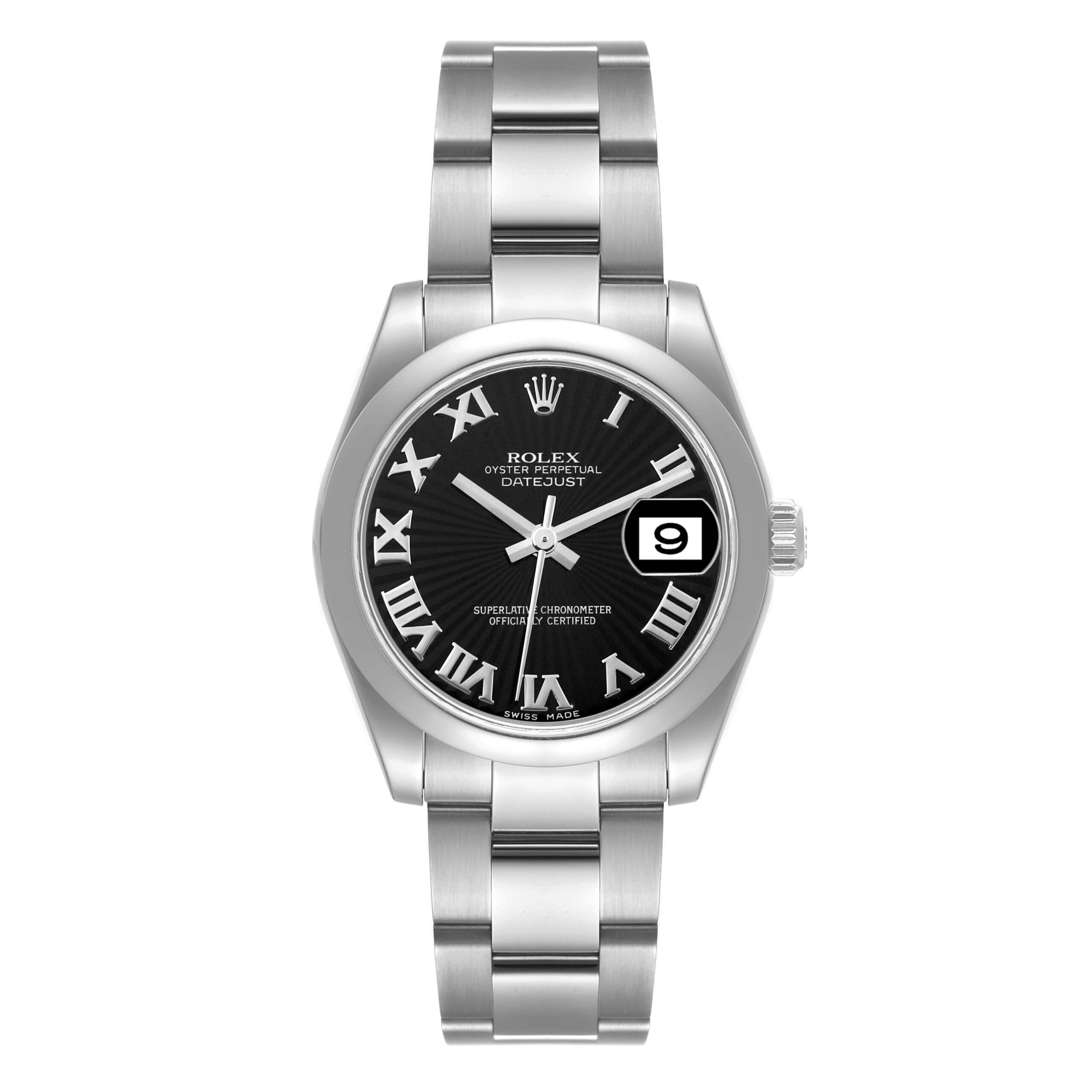 Rolex Datejust Midsize Steel Black Sunbeam Dial Ladies Watch 178240 Box Card