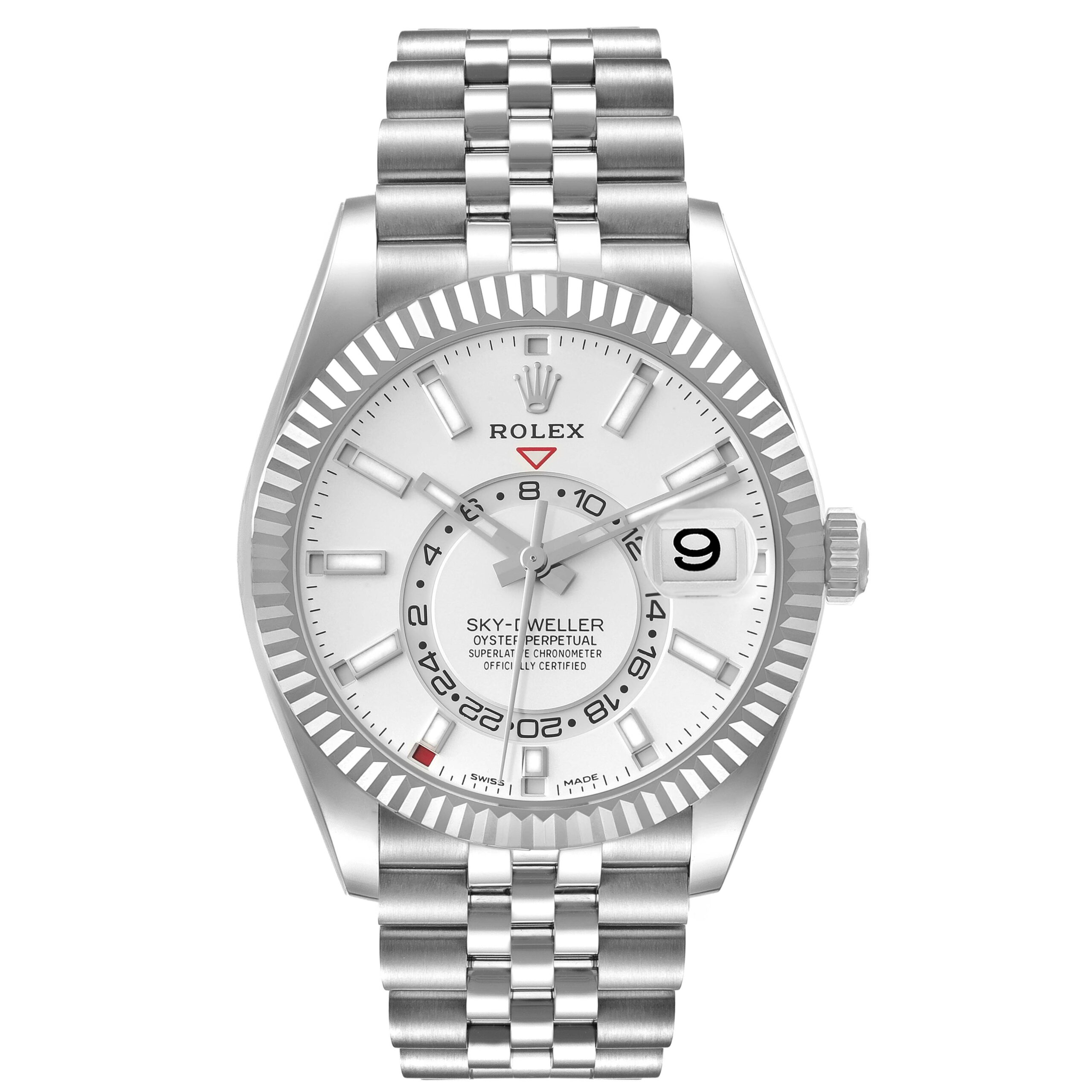 Rolex Sky-Dweller Silver Dial Steel White Gold Mens Watch 326934 Box Card