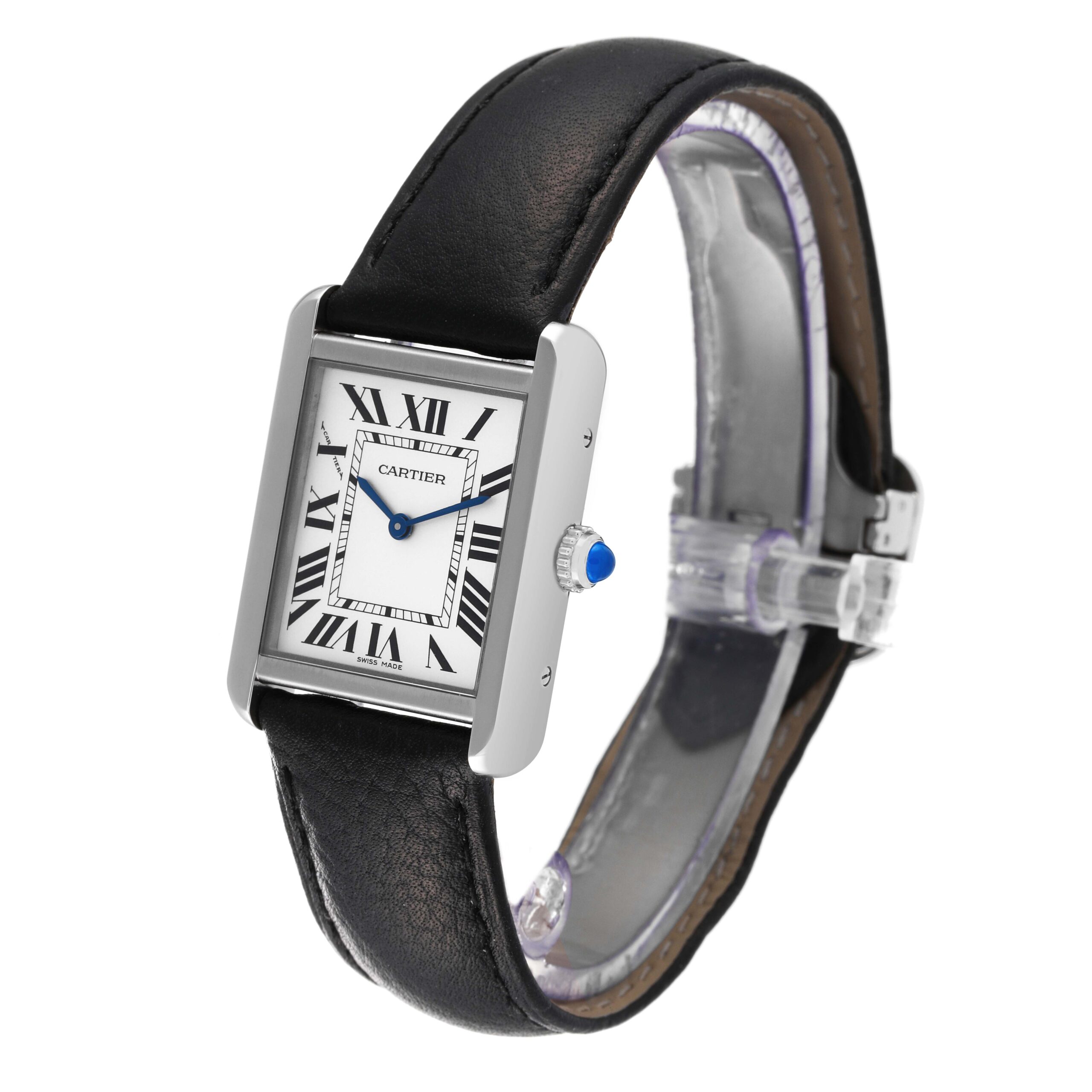 Cartier Tank Solo Steel Black Strap Quartz Ladies Watch WSTA0030 Box Card
