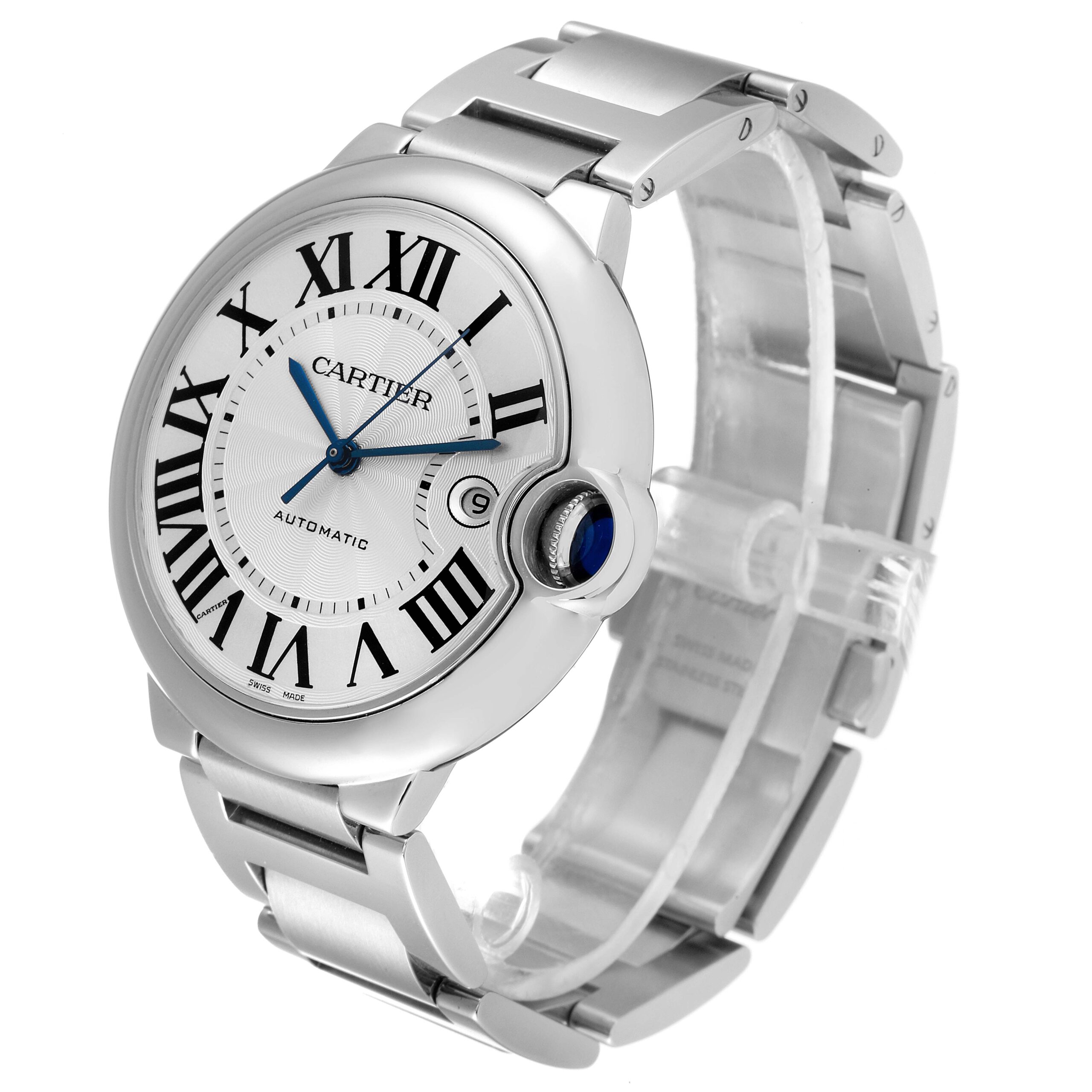 Cartier Ballon Bleu 42 Steel Automatic Silver Dial Mens Watch W69012Z4 Papers