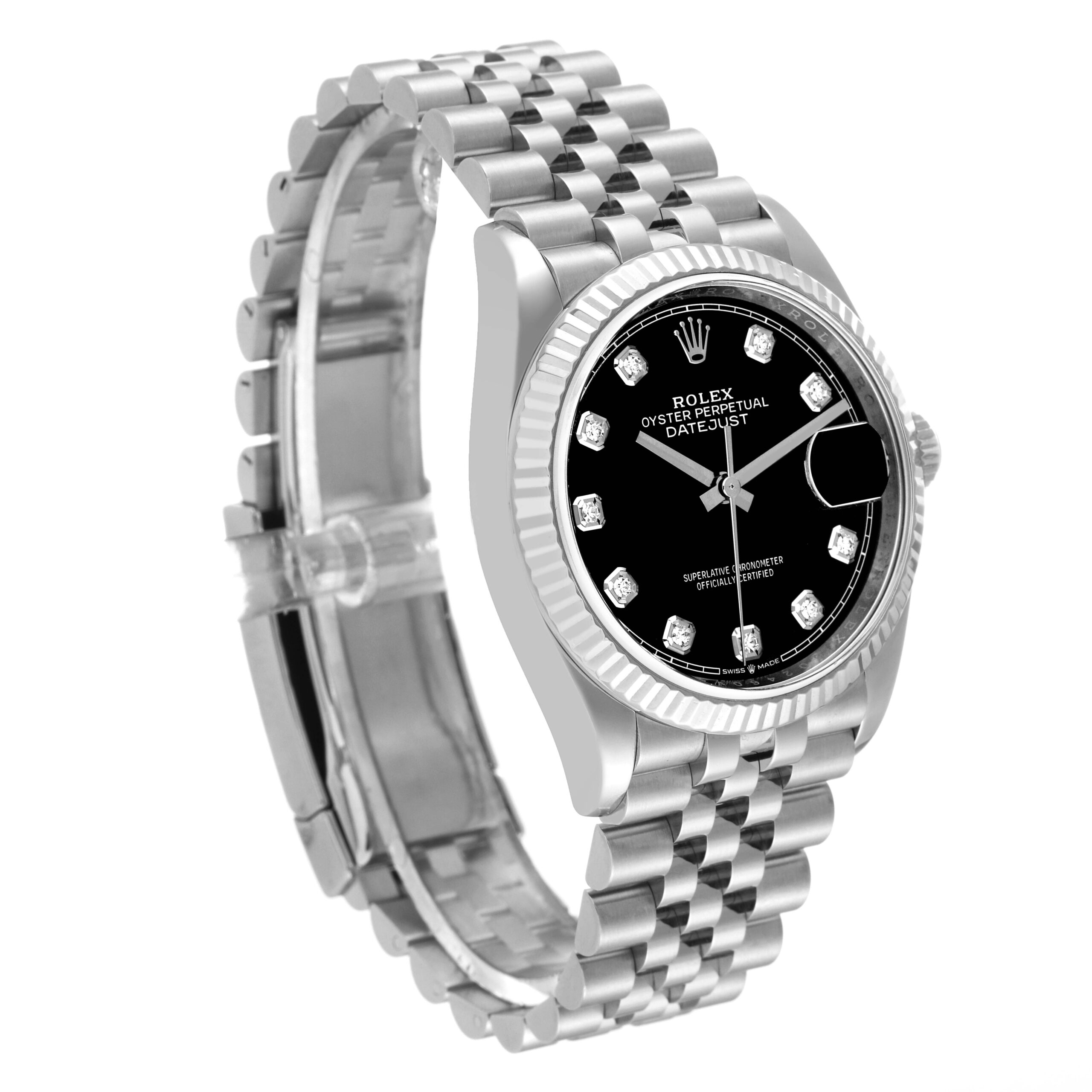 Rolex Datejust Steel White Gold Black Diamond Dial Mens Watch 126234
