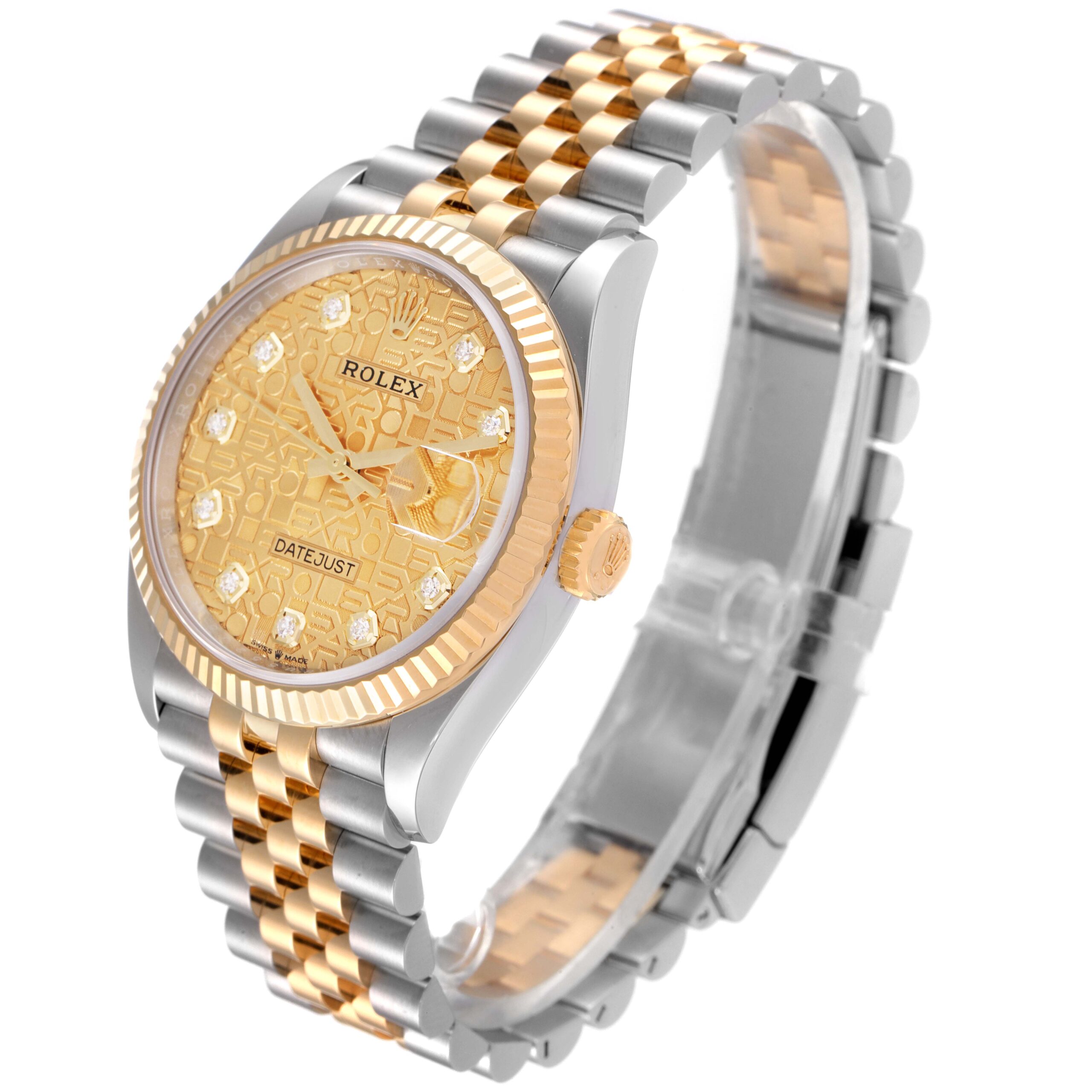 Rolex Datejust Steel Yellow Gold Diamond Dial Mens Watch 126233