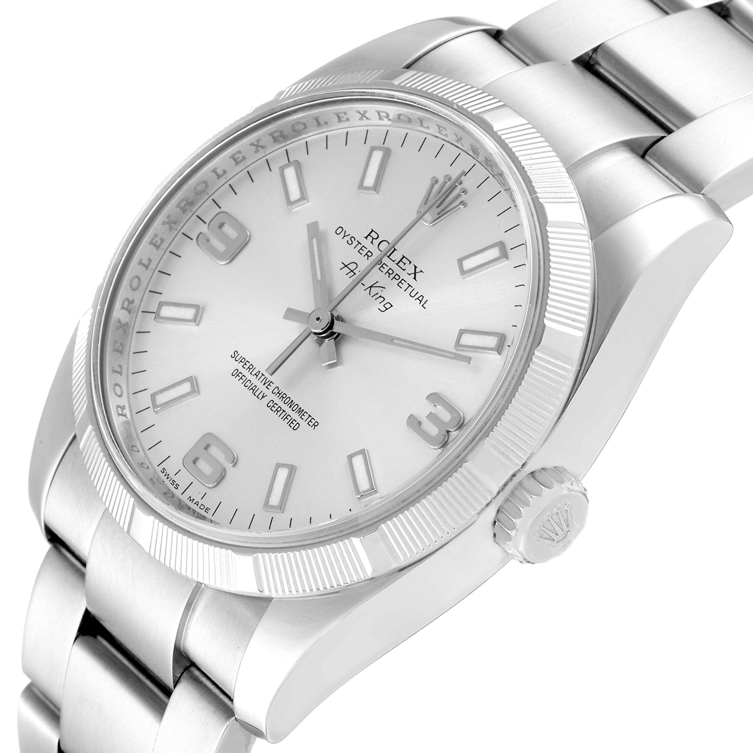 Rolex Air King Silver Dial Arabic Numeral Steel Mens Watch 114210
