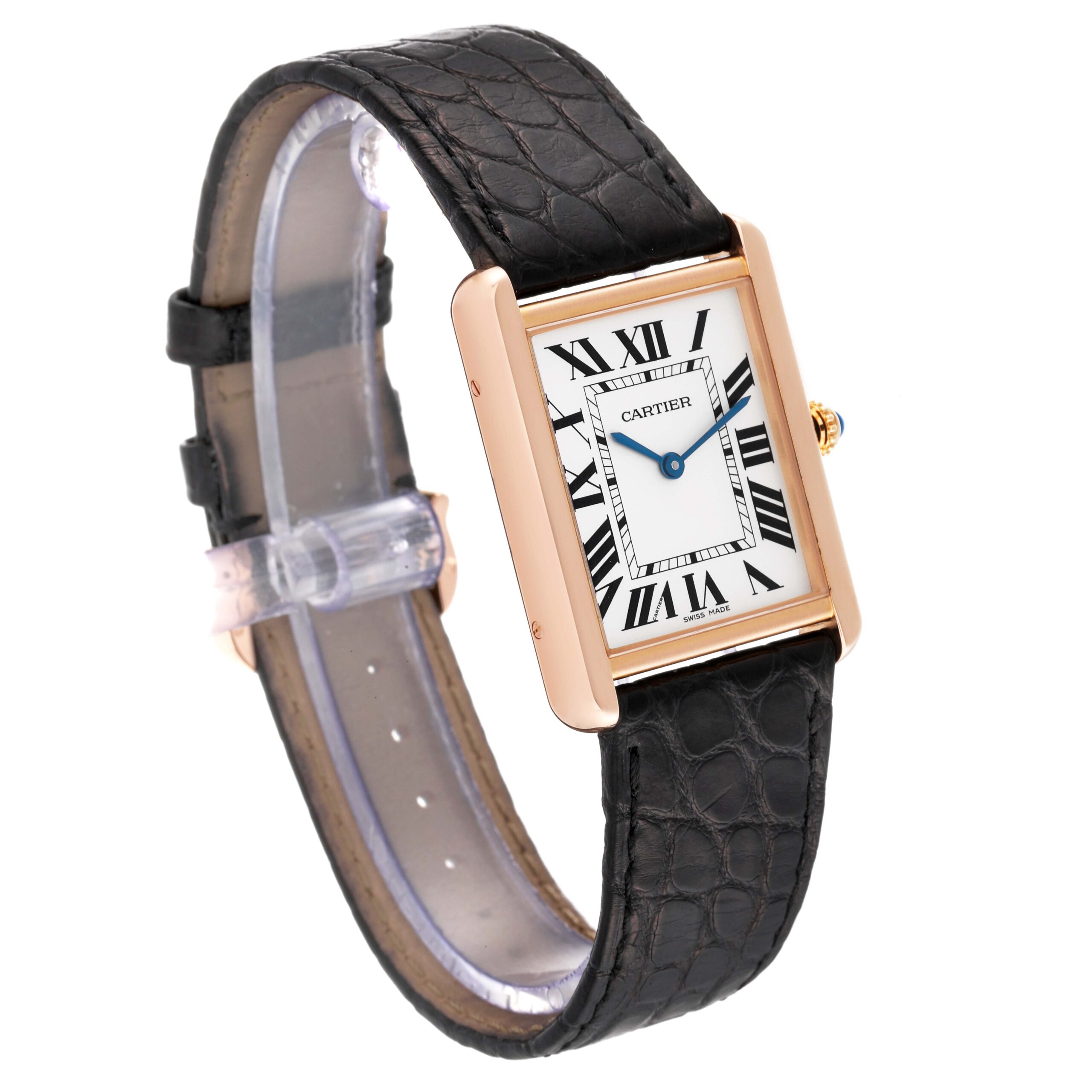 Cartier Tank Solo Large Rose Gold Steel Brown Strap Mens Watch W5200025