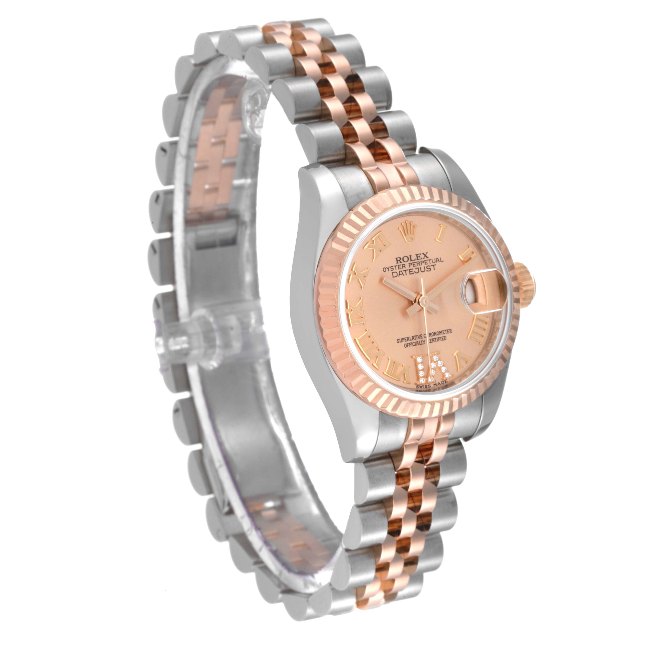 Rolex Datejust Rose Gold Steel Salmon Diamond Dial Ladies Watch 179171