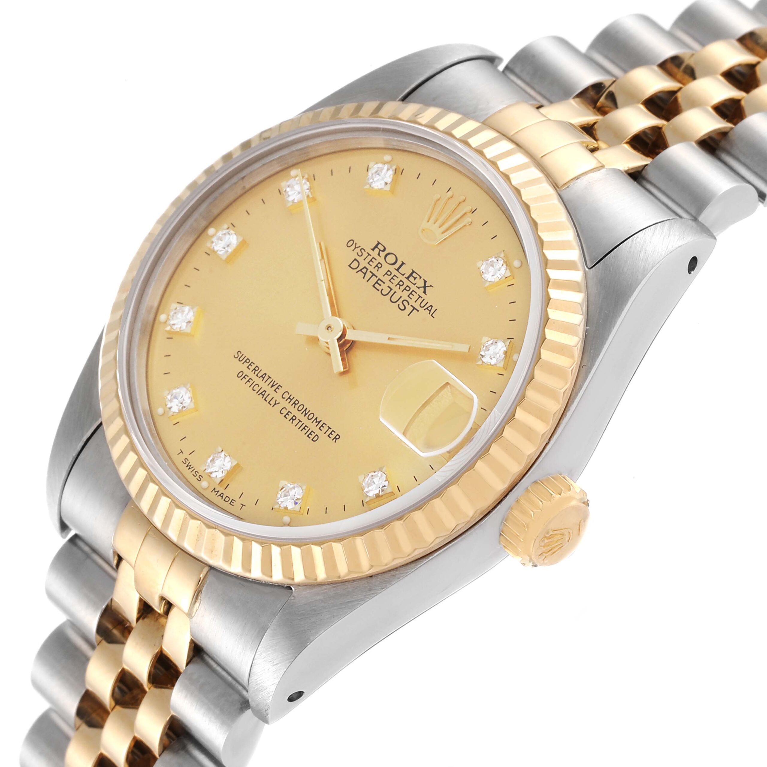 Rolex Datejust Midsize Steel Yellow Gold Diamond Dial Ladies Watch 68273