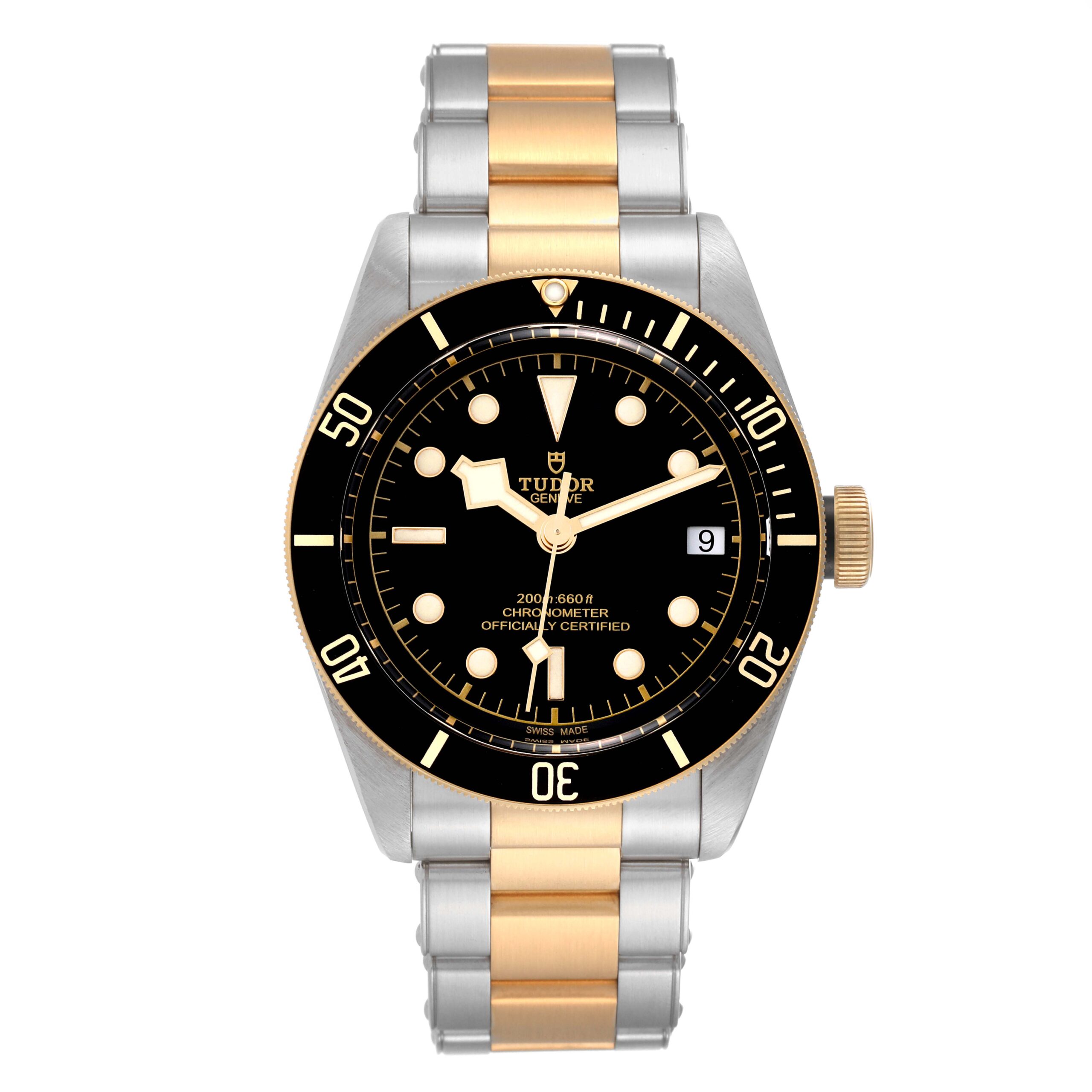 Tudor Black Bay Steel Yellow Gold Black Dial Mens Watch 79733 Box Card