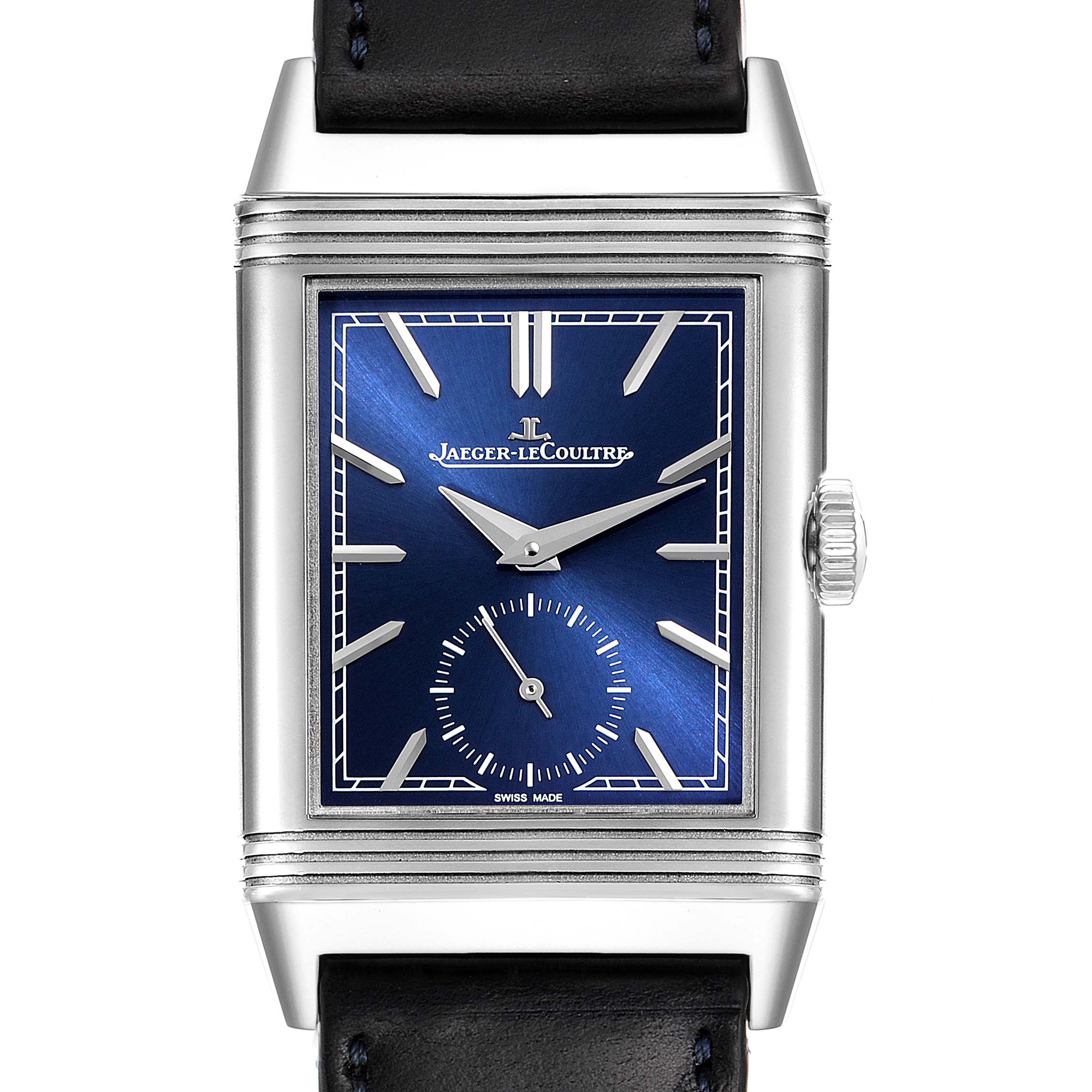 Jaeger LeCoultre Reverso Tribute Steel Mens Watch 214.8.62 Q3978480 Box Card