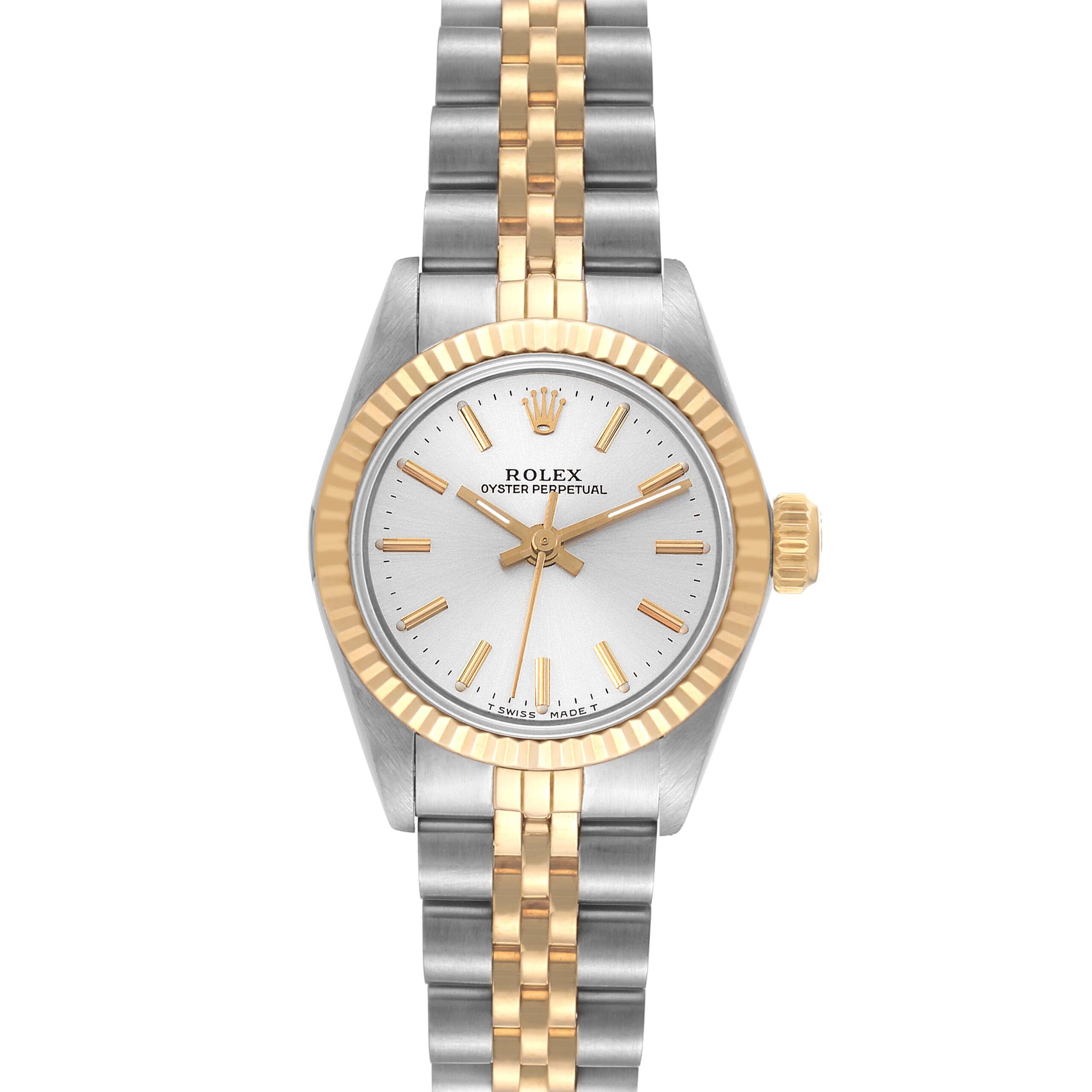 Rolex Oyster Perpetual Steel Yellow Gold Silver Dial Ladies Watch 67193