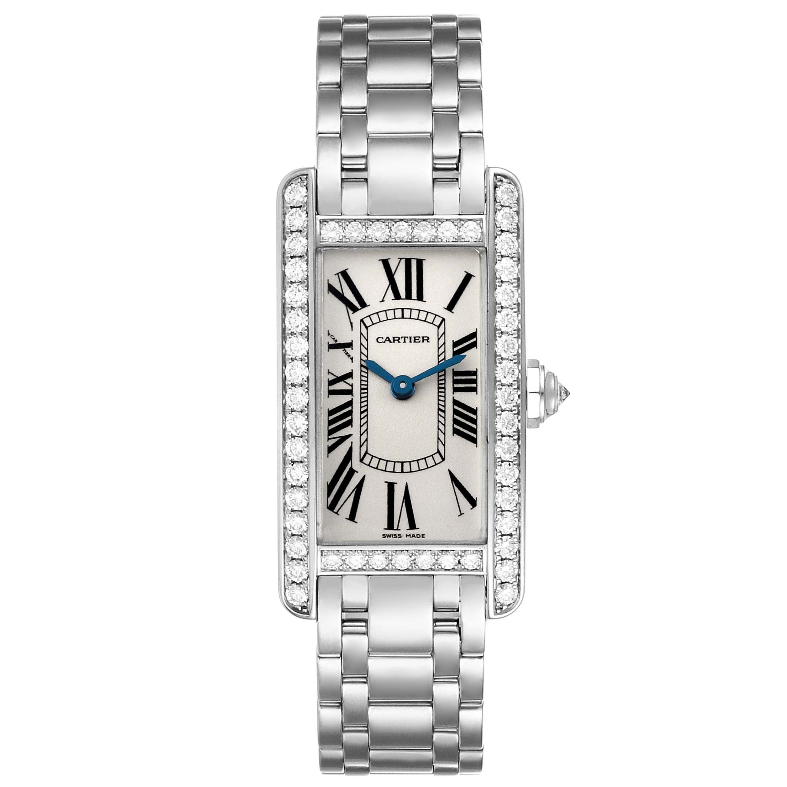 Cartier Tank Americaine White Gold Diamond Ladies Watch WB7073L1 Box Card