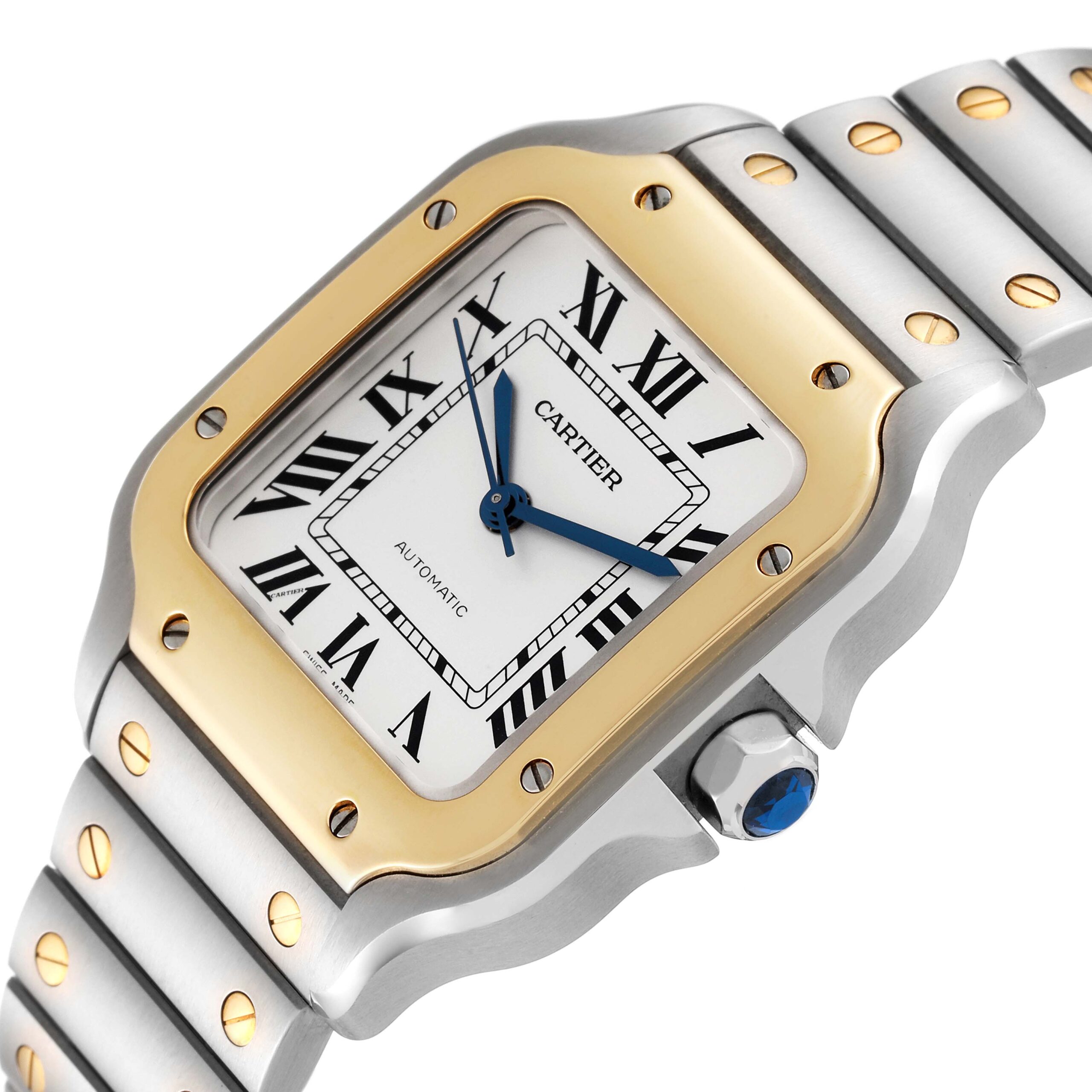 Cartier Santos Medium Steel Yellow Gold Mens Watch W2SA0016 Box Card