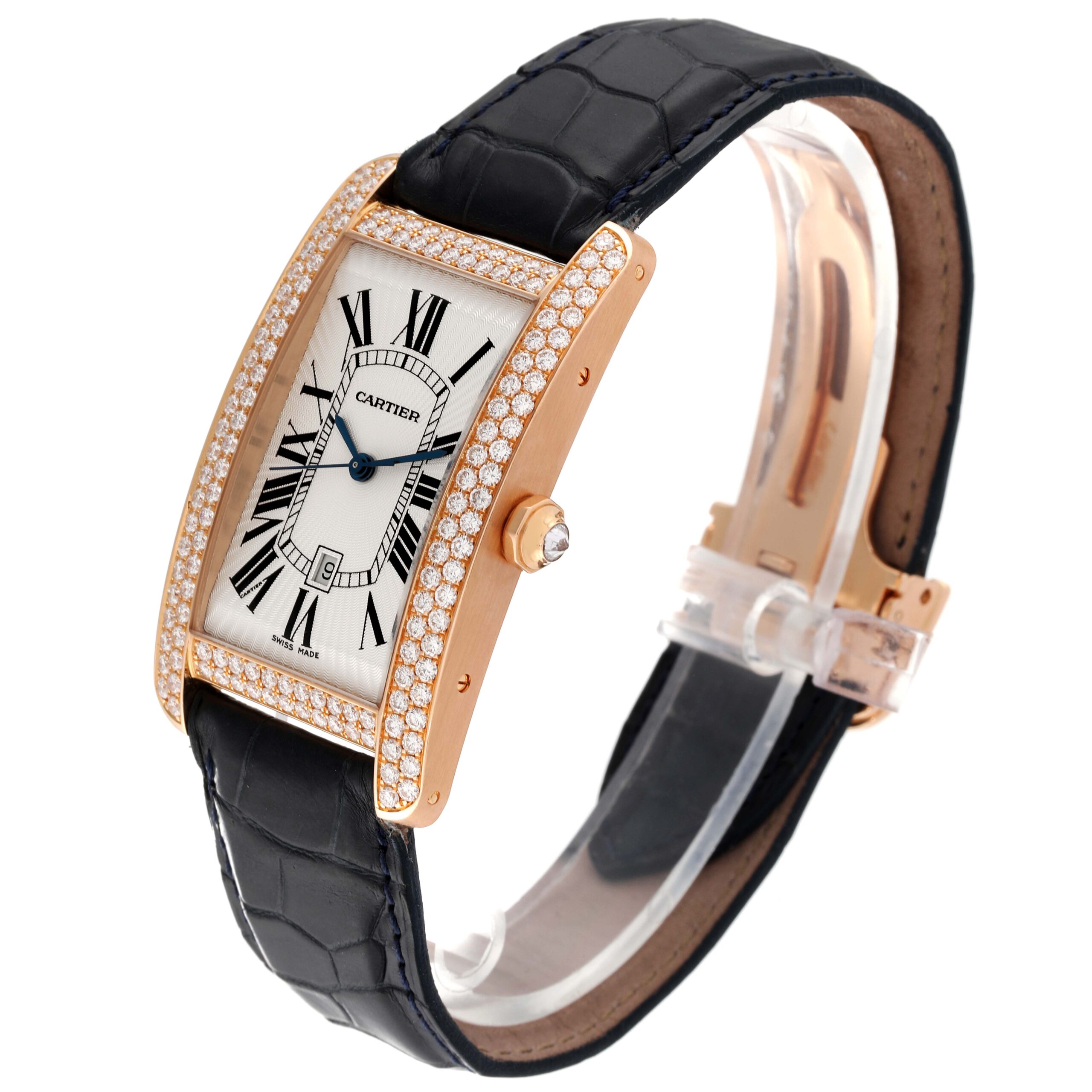 Cartier Tank Americaine Large Rose Gold Diamond Mens Watch WB704851