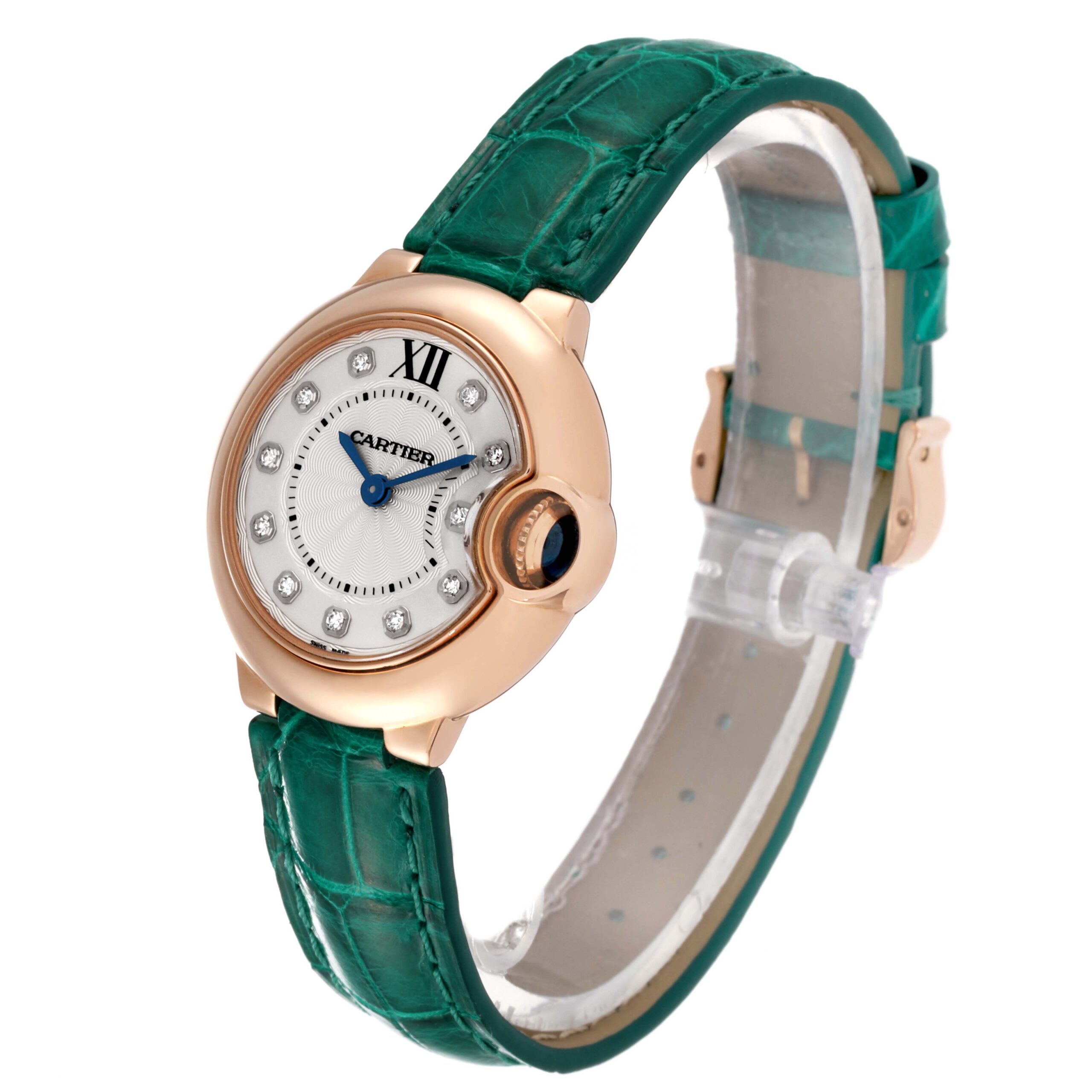 Cartier Ballon Bleu 28 Rose Gold Diamond Ladies Watch WE902050 Box Papers