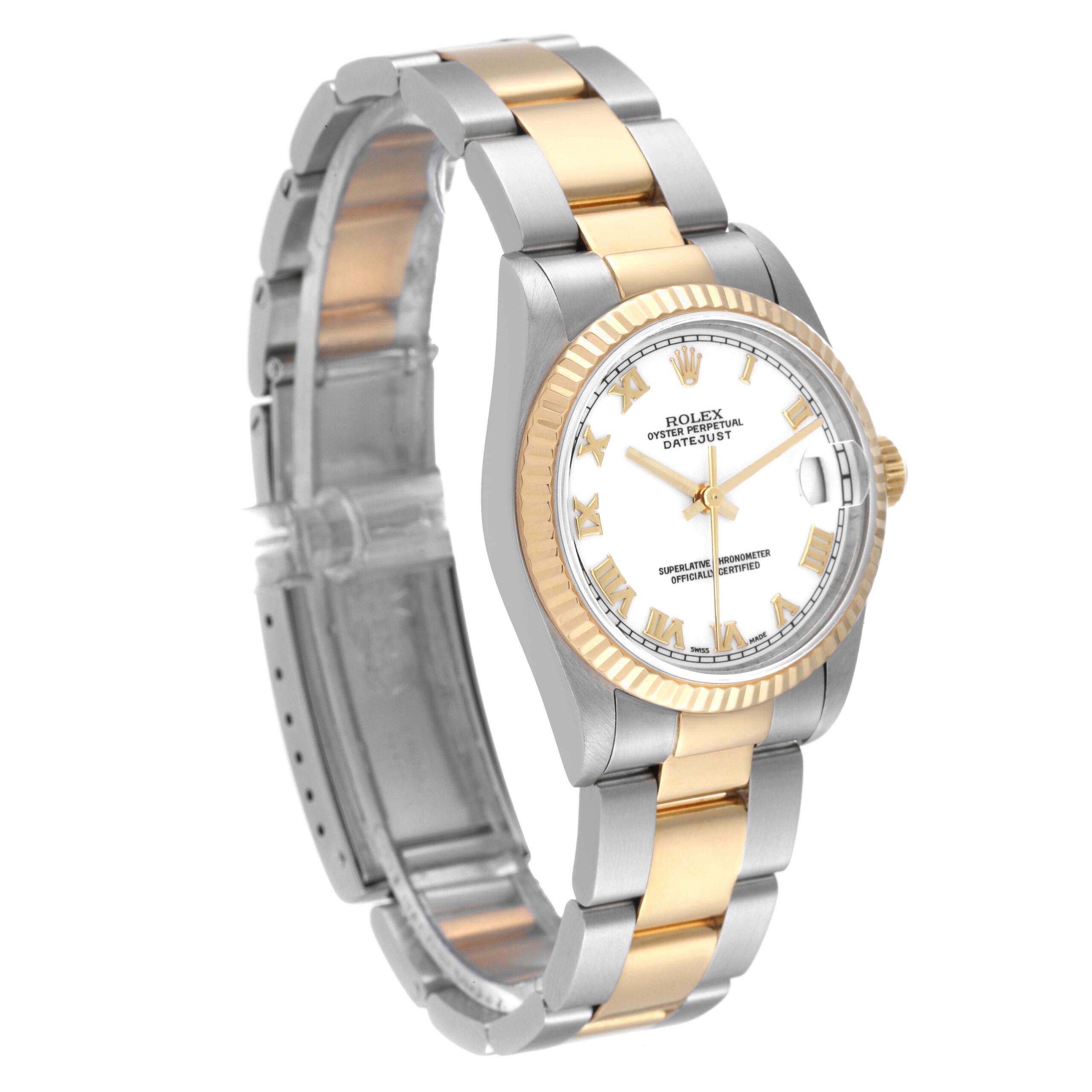 Rolex Datejust Midsize Steel Yellow Gold White Roman Dial Ladies Watch 68273