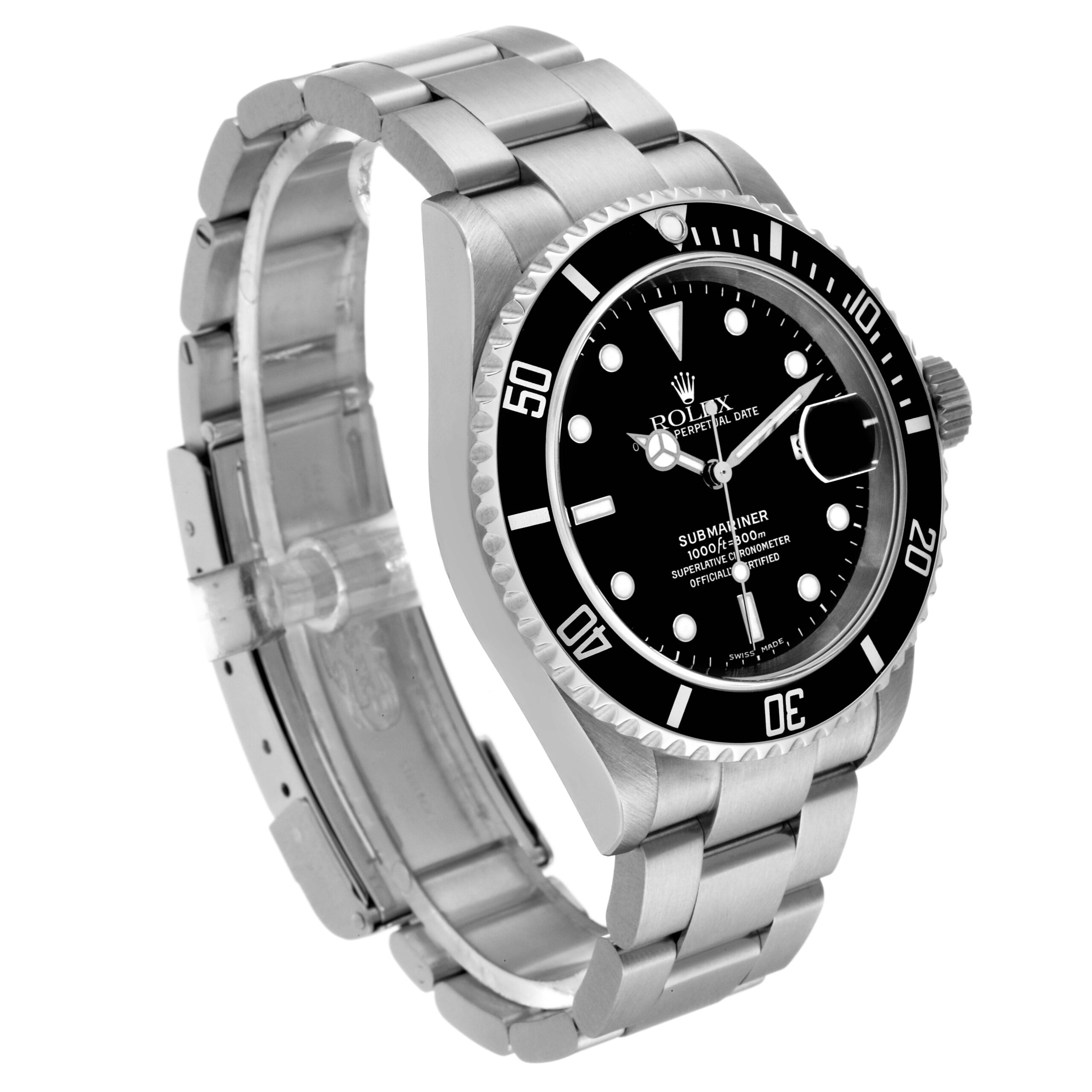 Rolex Submariner Date Black Dial Steel Mens Watch 16610 Box Papers