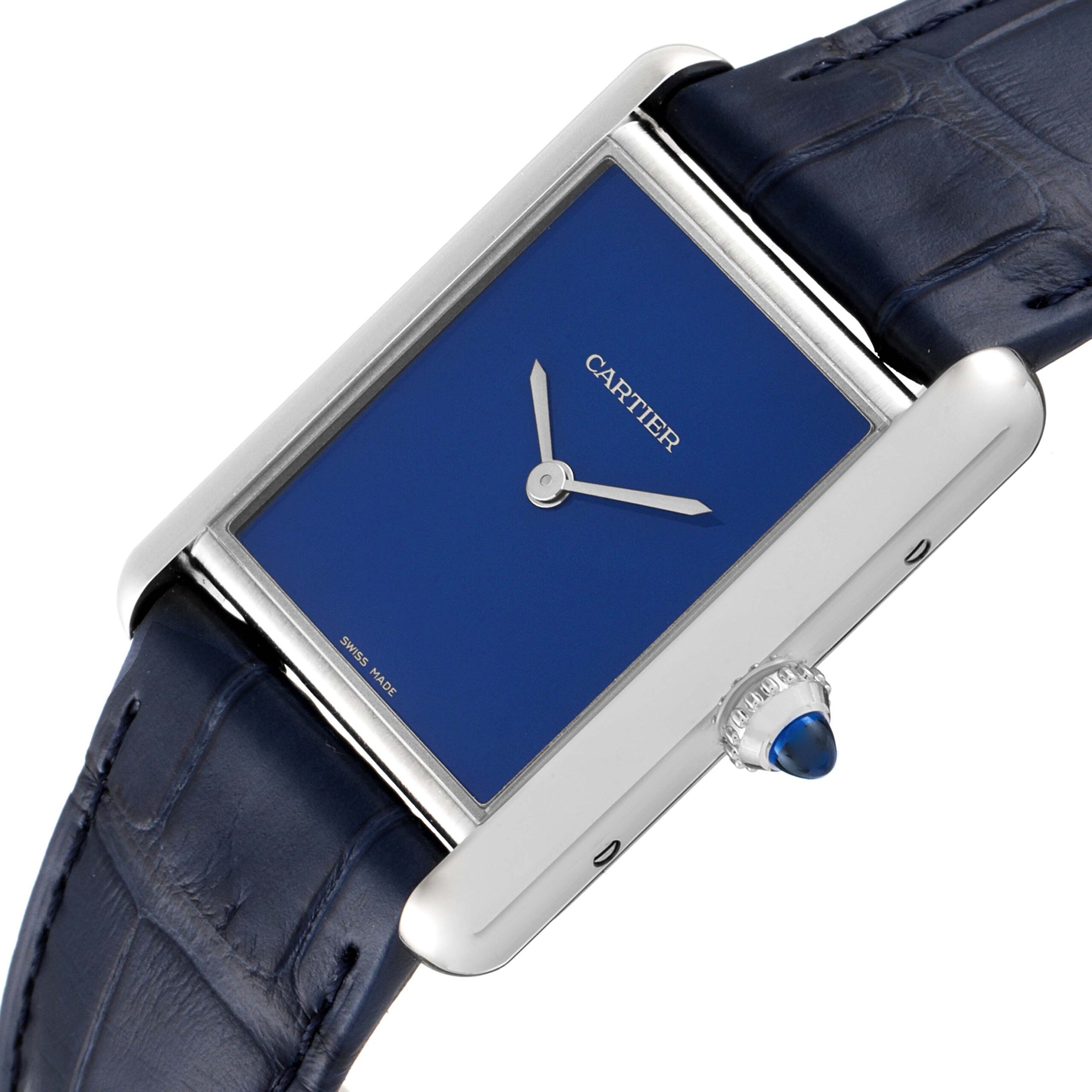 Cartier Tank Must Large Steel Blue Dial Ladies Watch WSTA0055