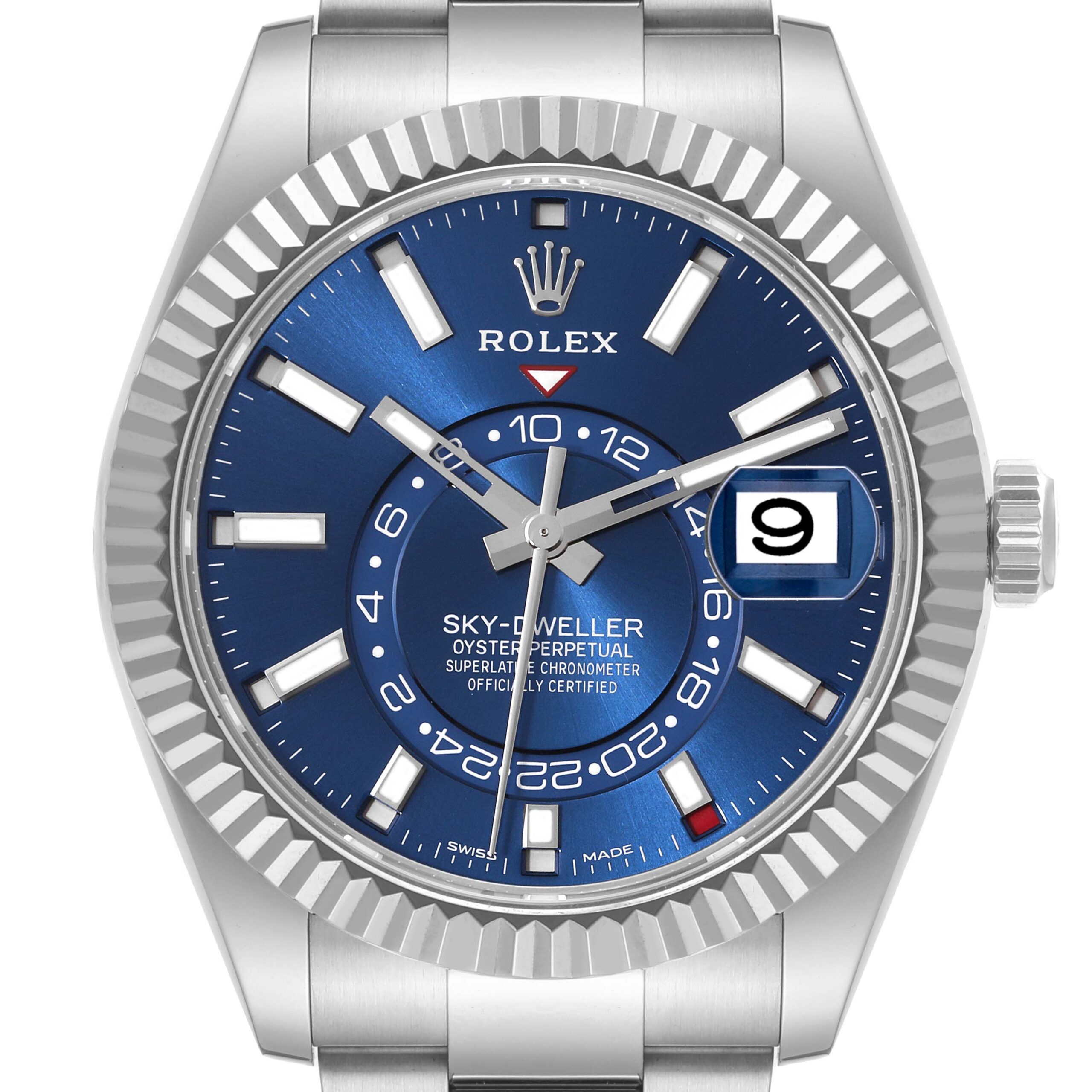 Rolex Sky-Dweller Steel White Gold Blue Dial Mens Watch 326934 Box Card