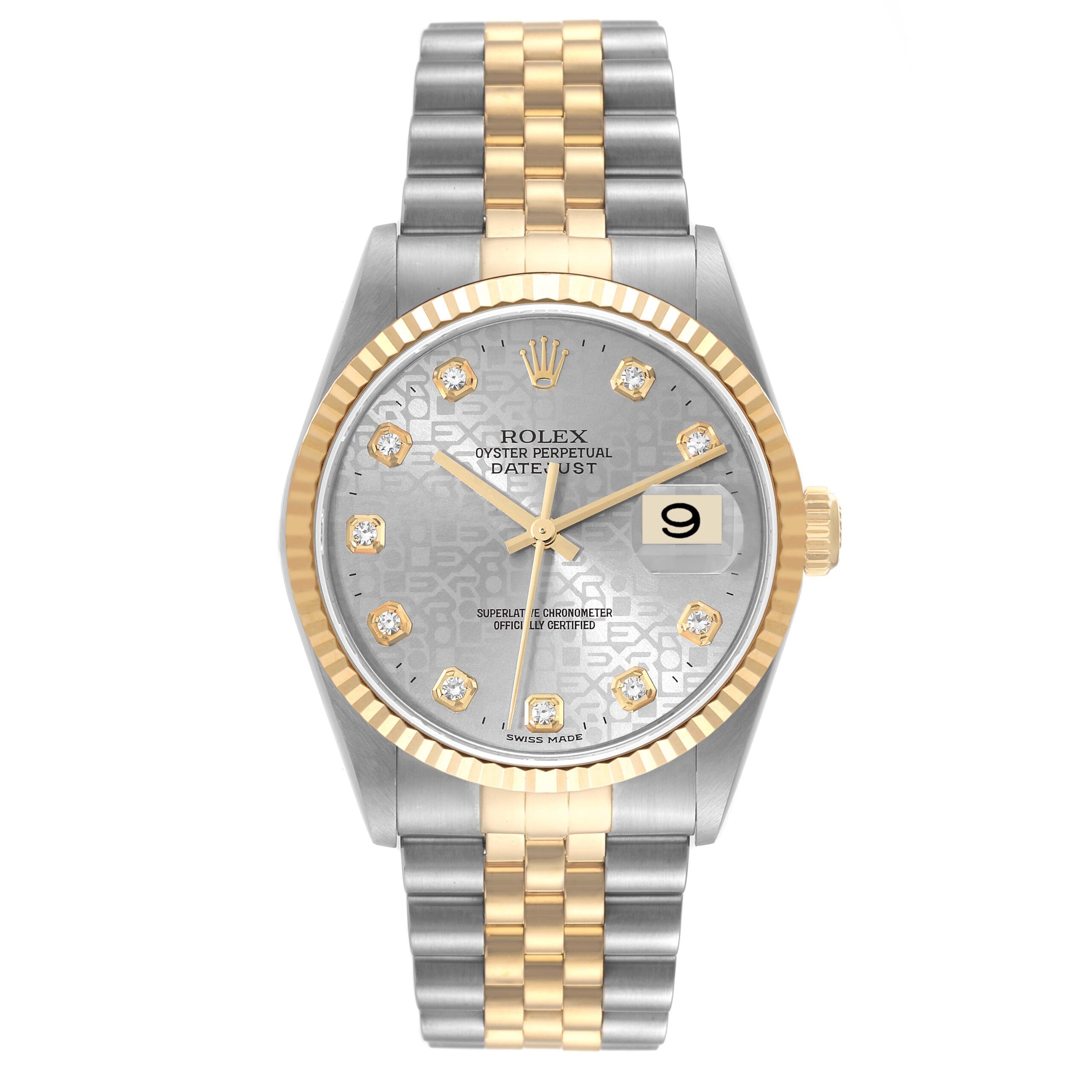 Rolex Datejust Steel Yellow Gold White Diamond Dial Mens Watch 16233