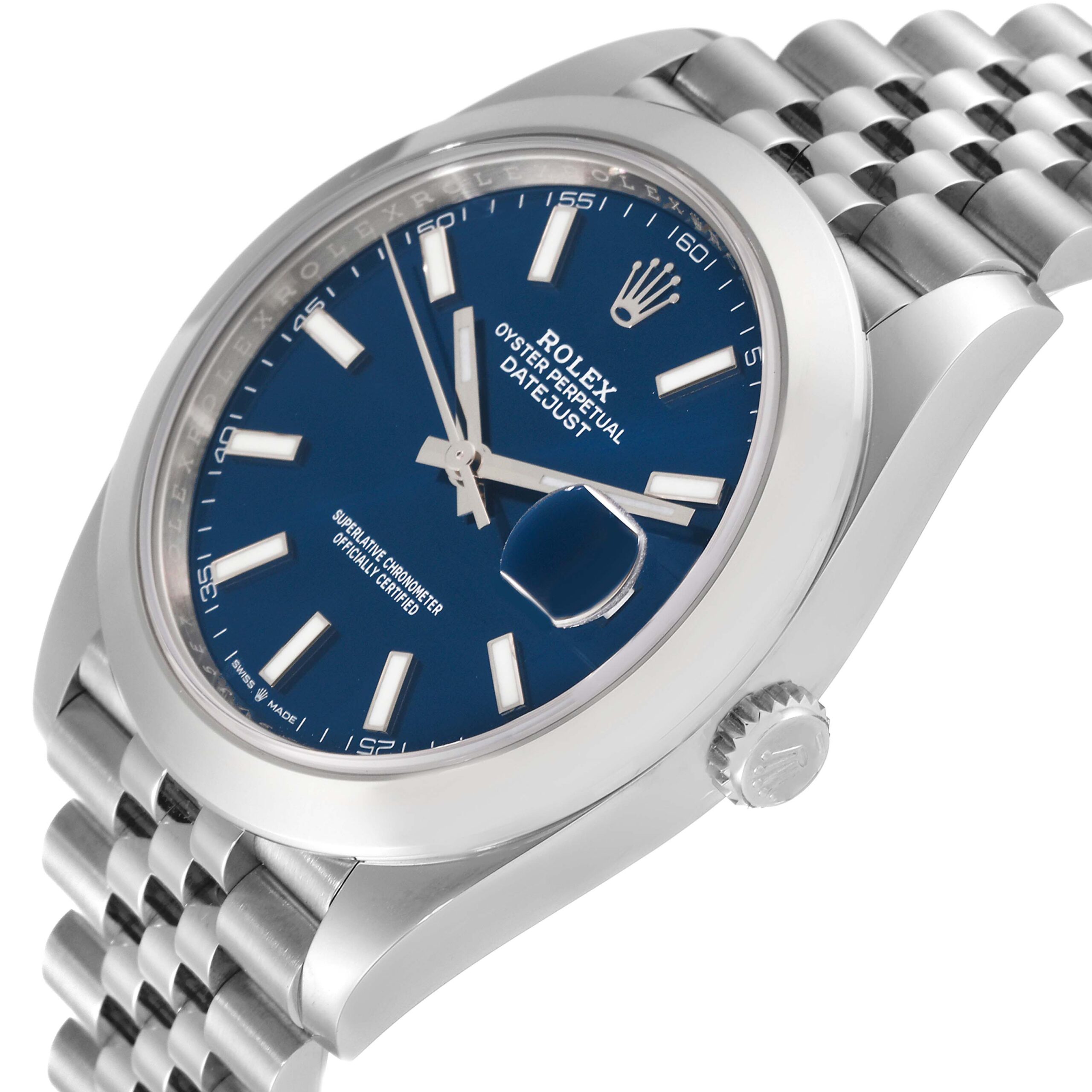 Rolex Datejust 41 Blue Dial Smooth Bezel Steel Mens Watch 126300 Unworn