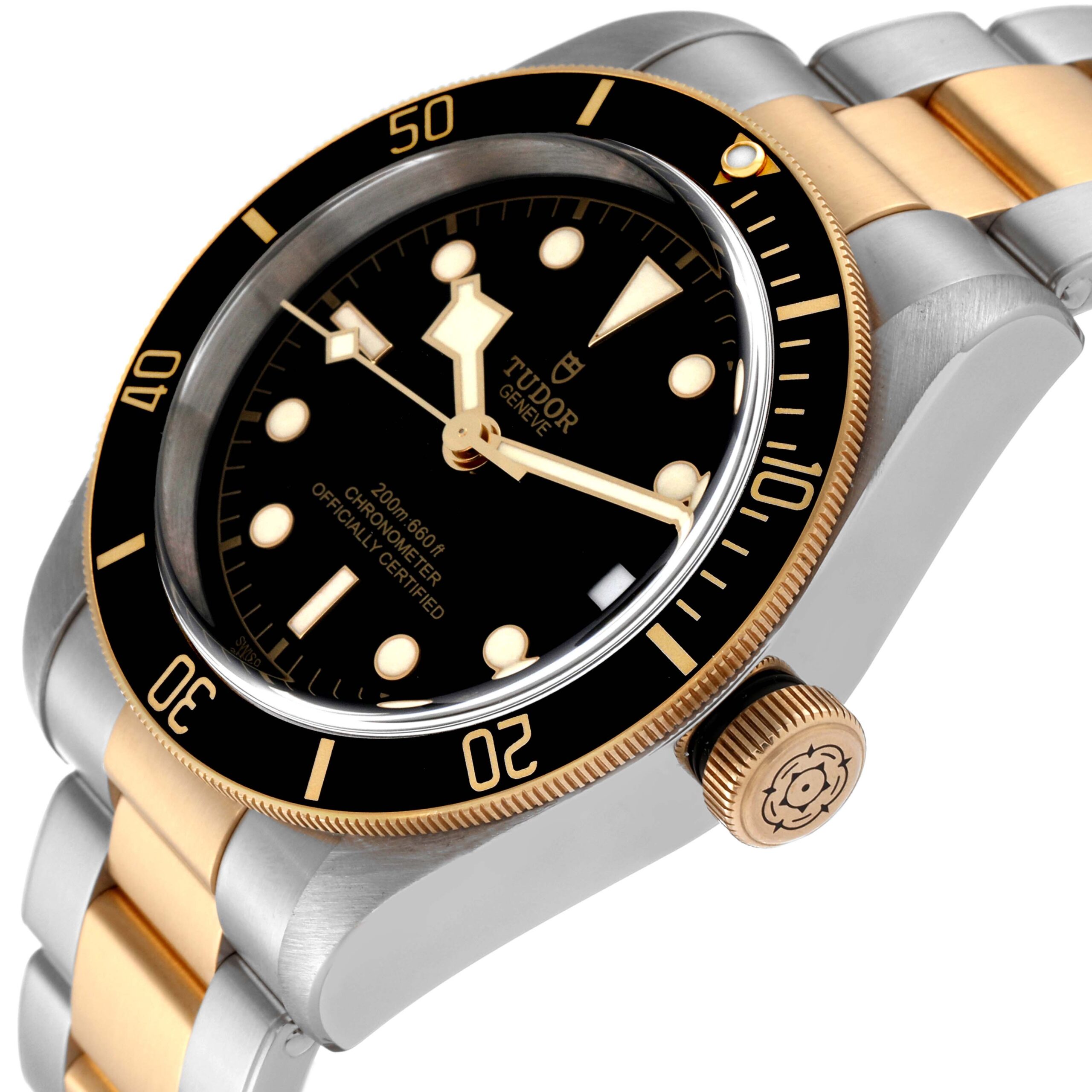 Tudor Black Bay Steel Yellow Gold Black Dial Mens Watch 79733 Box Card