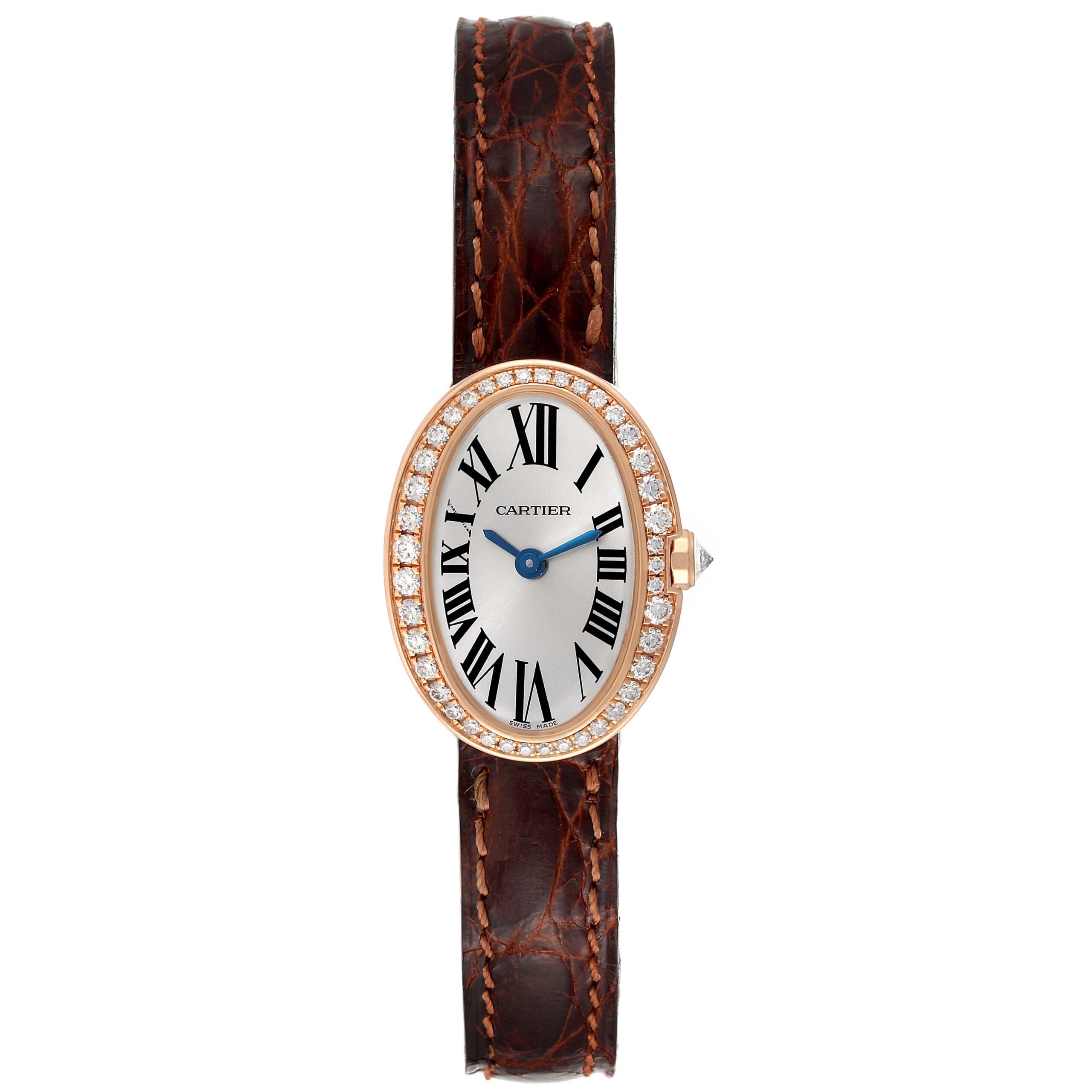 Cartier Baignoire 18K Rose Gold Diamond Ladies Watch WB520028 Box Papers