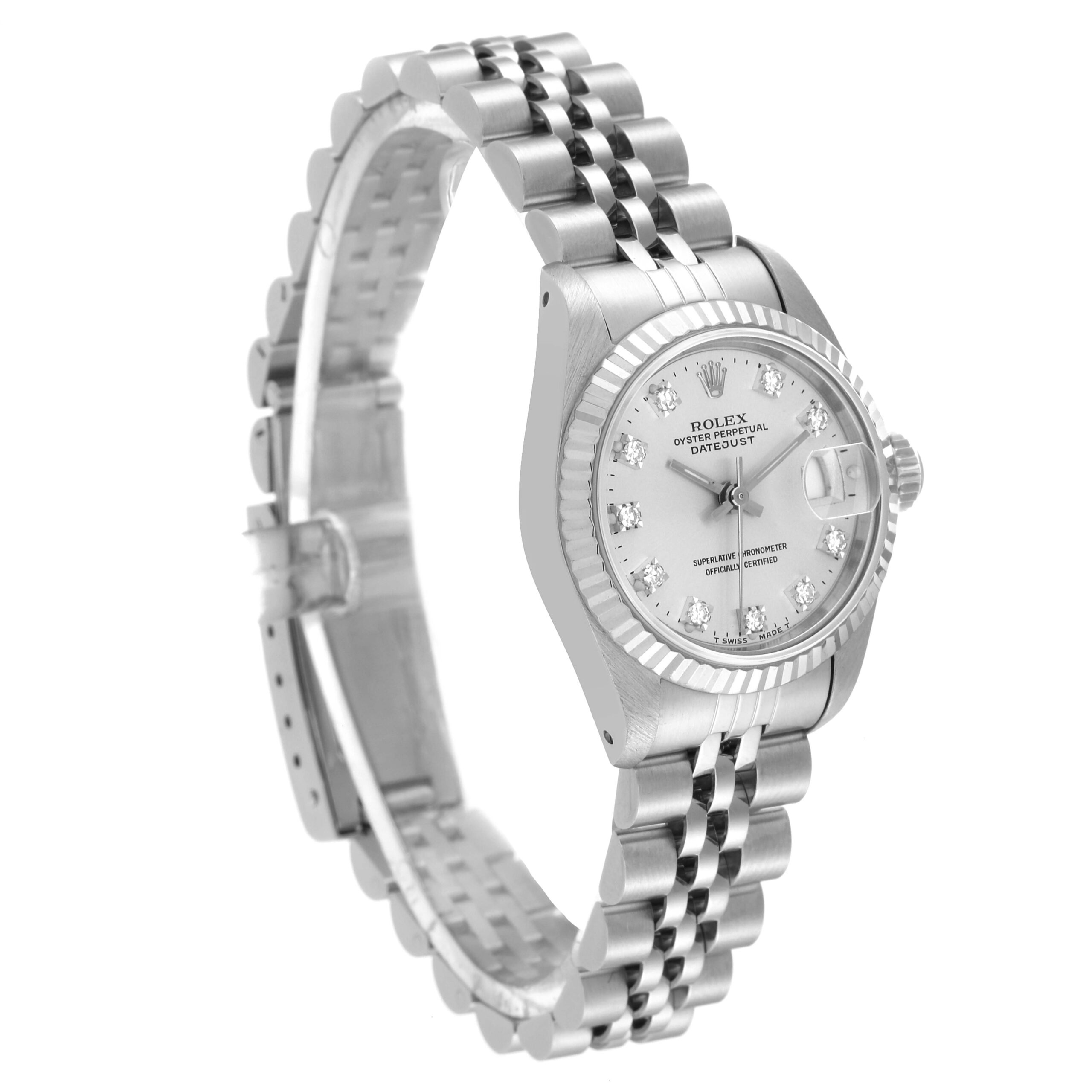 Rolex Datejust White Gold Silver Diamond Dial Ladies Watch 69174 Box Papers
