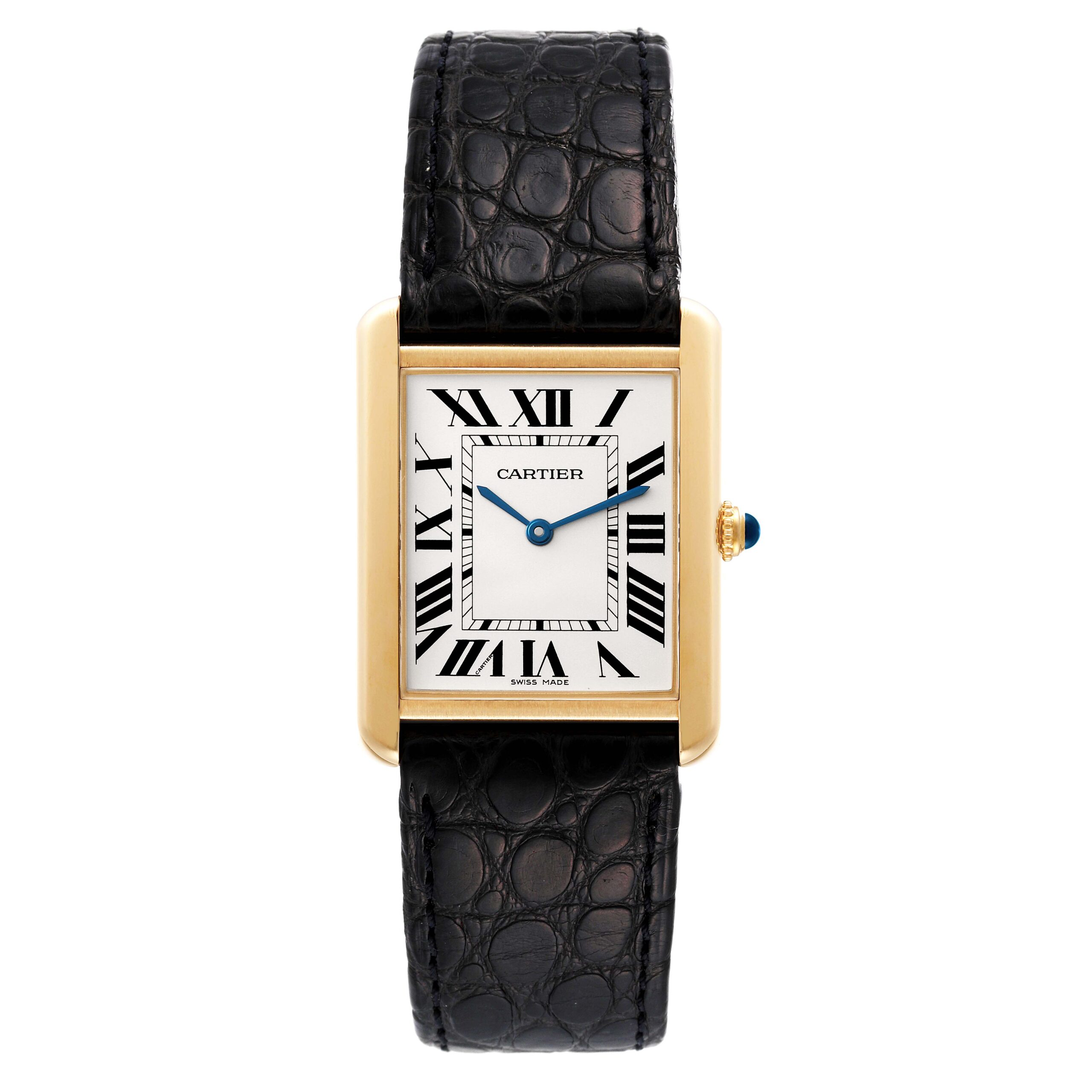 Cartier Tank Solo Yellow Gold Steel Black Strap Mens Watch W1018855
