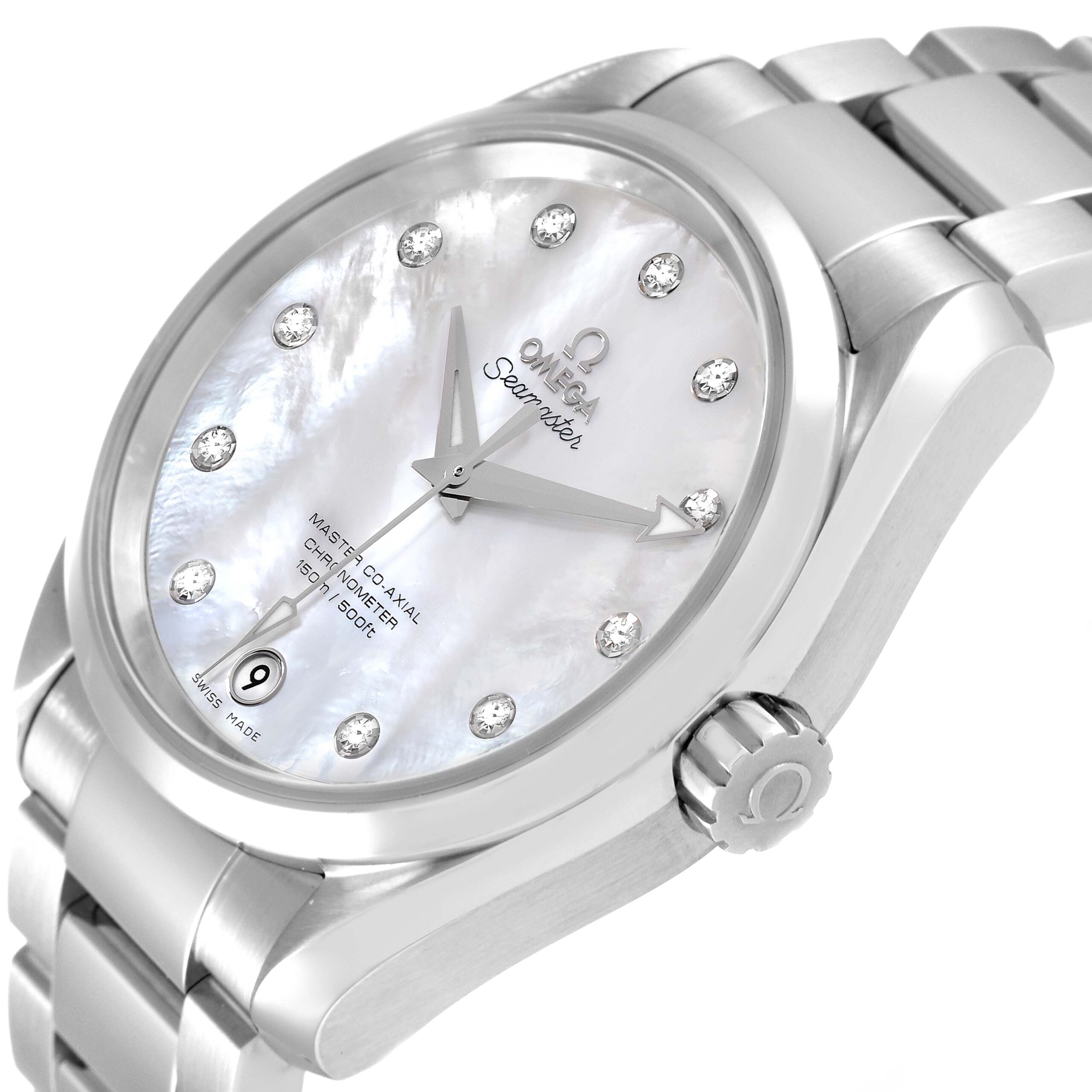 Omega Aqua Terra Steel Mother of Pearl Diamond Mens Watch 231.10.39.21.55.002 Box Card