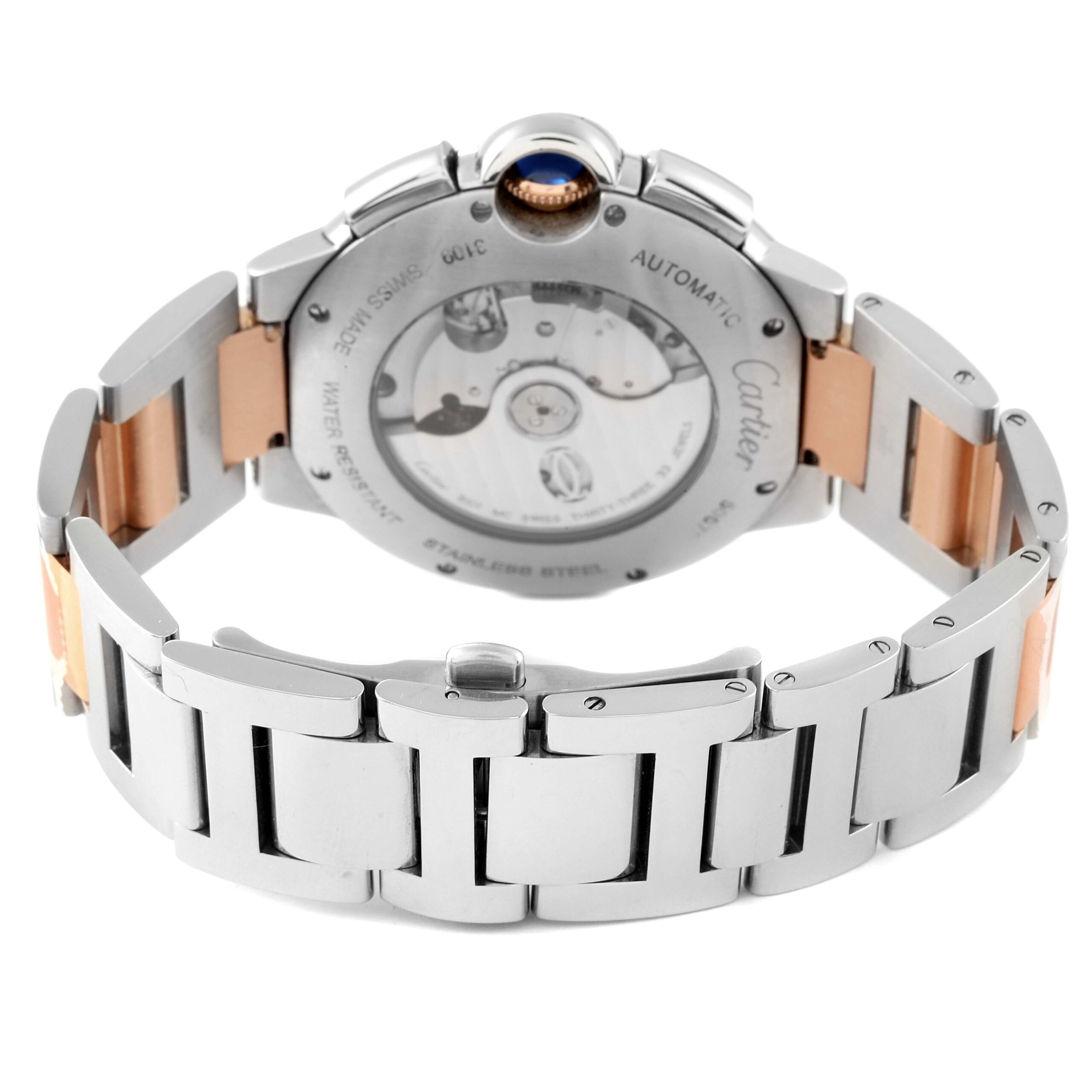 Cartier Ballon Bleu Chronograph Steel Rose Gold Silver Dial Mens Watch W6920063