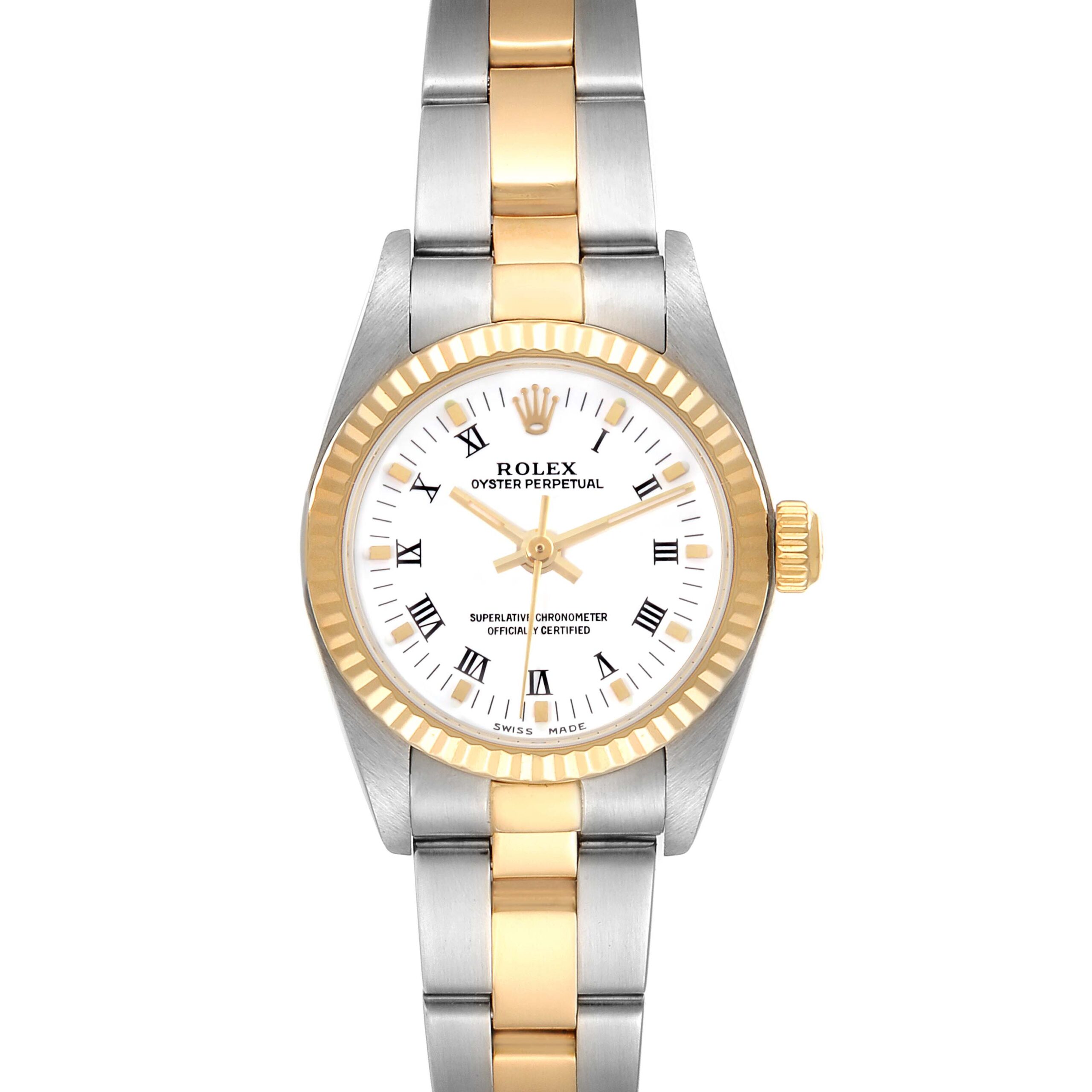 Rolex Oyster Perpetual Steel Yellow Gold White Dial Ladies Watch 76193