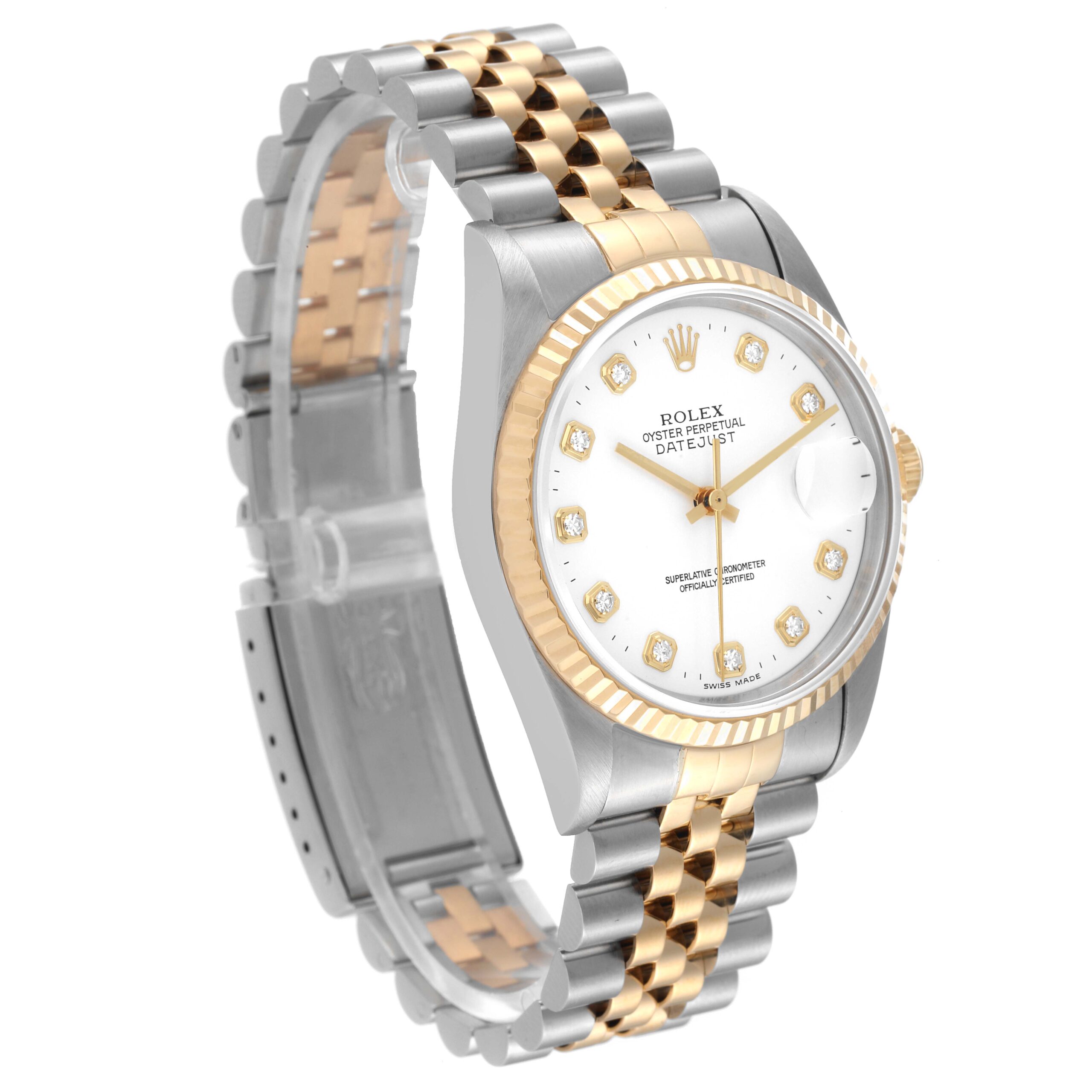 Rolex Datejust Steel Yellow Gold White Diamond Dial Mens Watch 16233