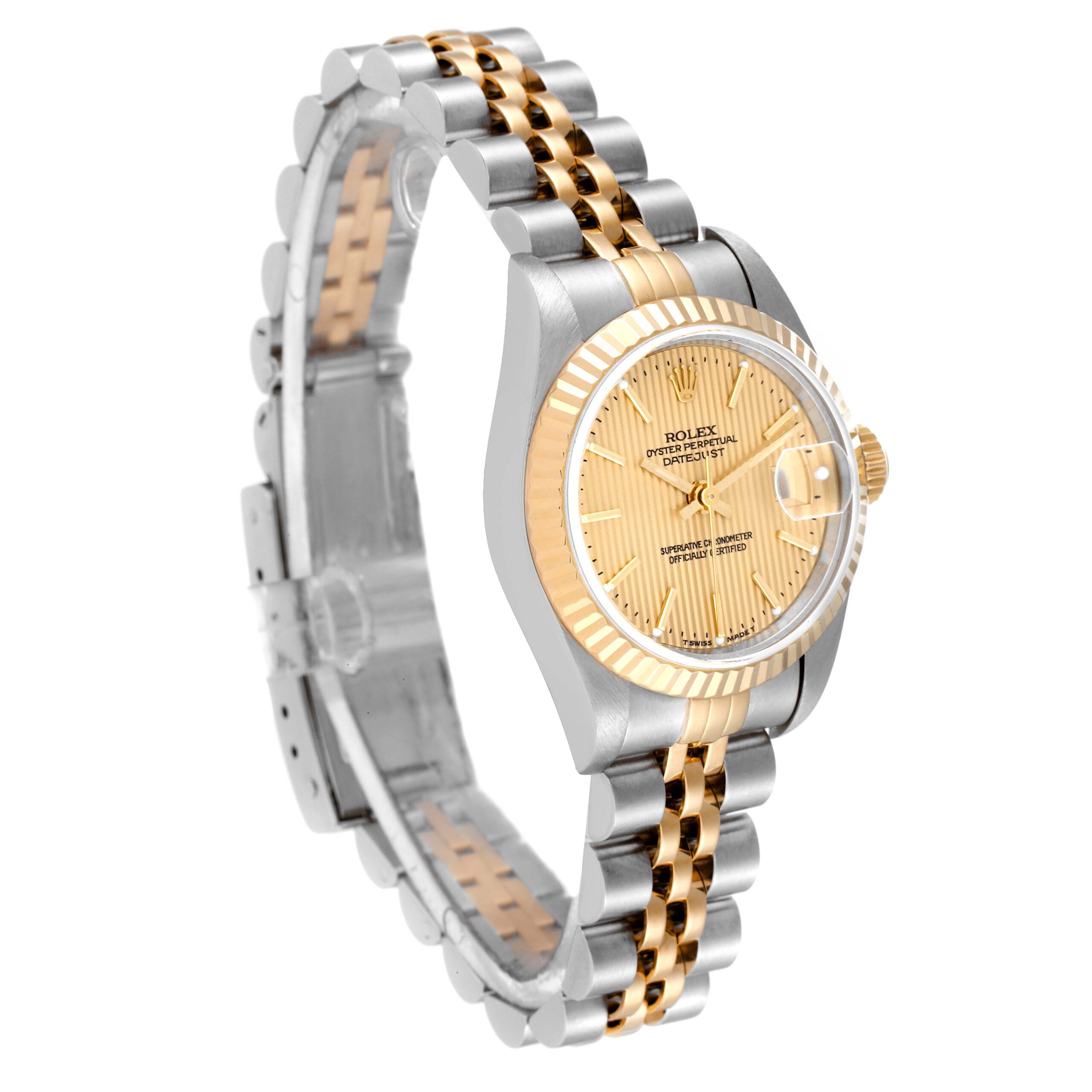 Rolex Datejust Steel Yellow Gold Champagne Tapestry Dial Ladies Watch 79173