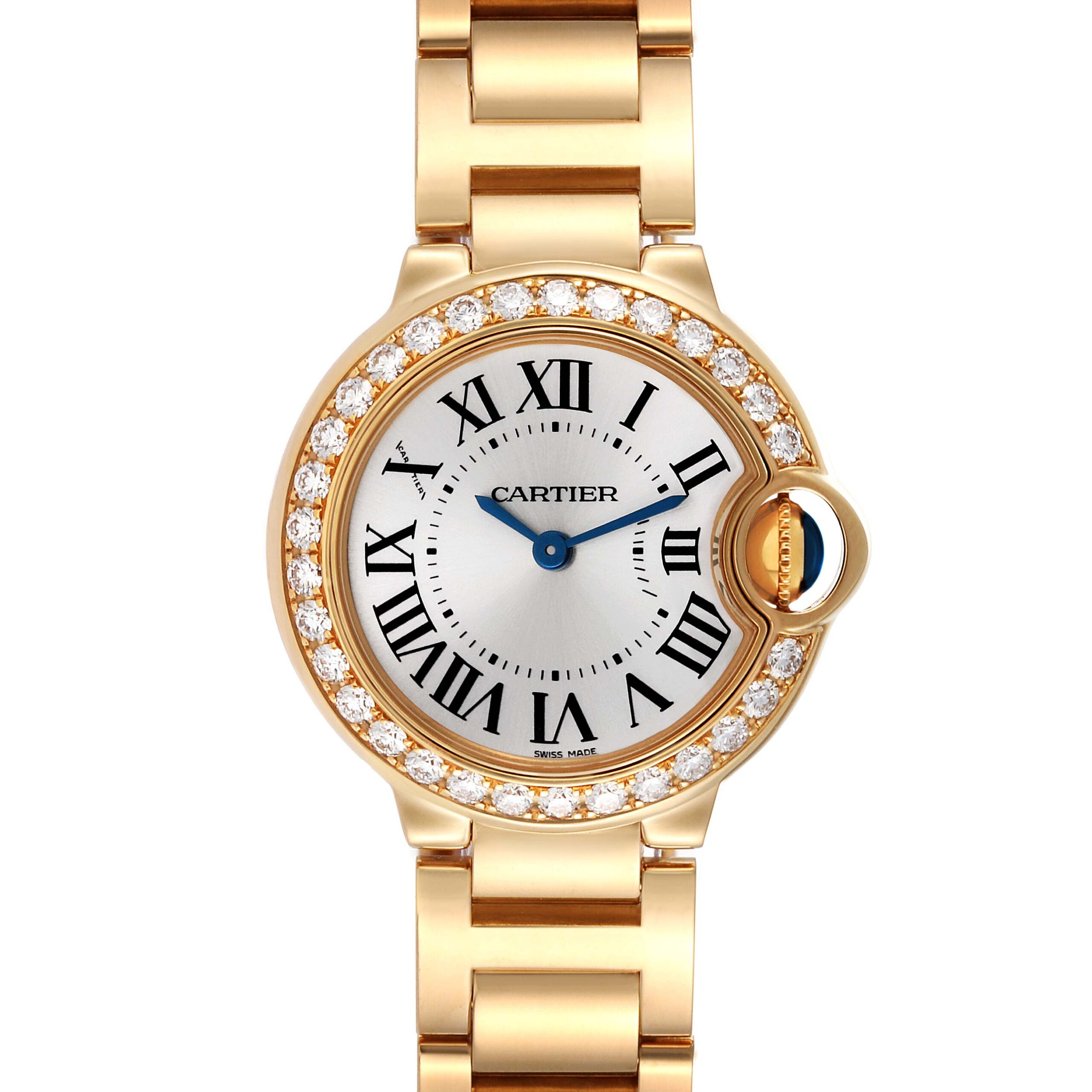 Cartier Ballon Bleu Yellow Gold Diamond Bezel Ladies Watch WE9001Z3 Box Papers
