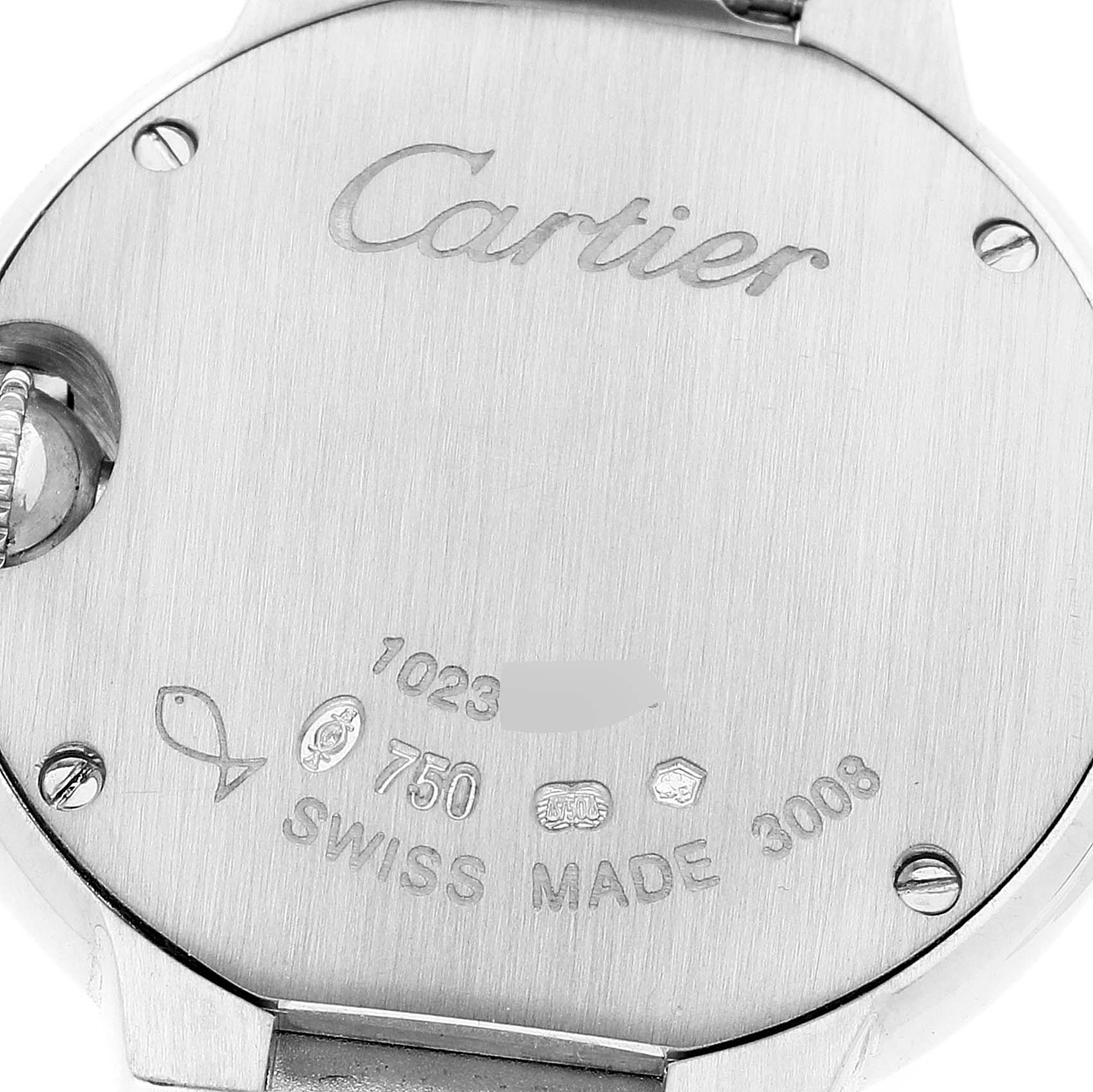 Cartier Ballon Bleu White Gold Diamond Bezel Ladies Watch WE9003Z3 Box Card