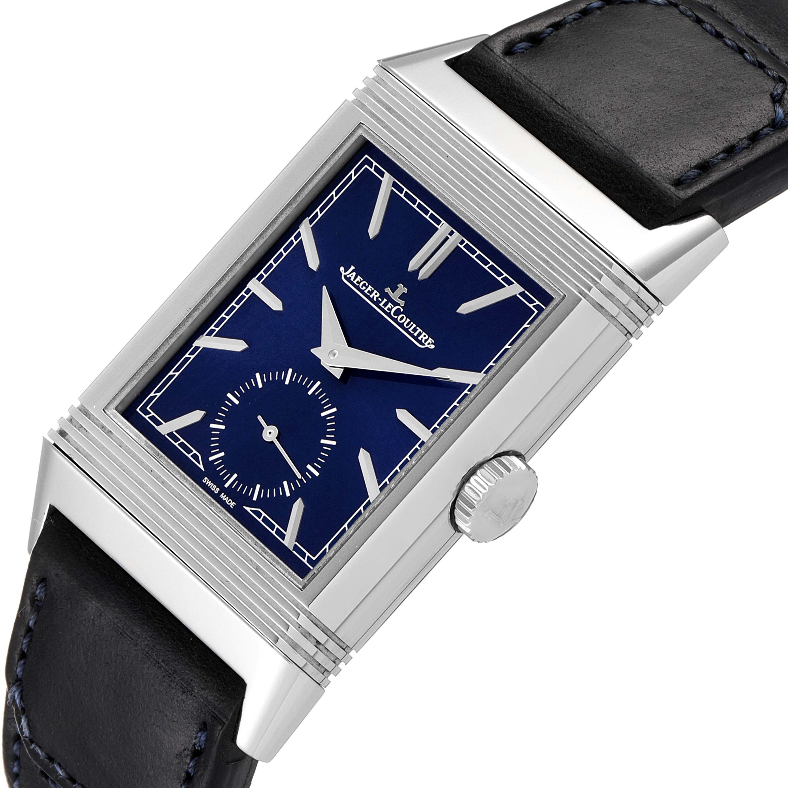 Jaeger LeCoultre Reverso Tribute Steel Mens Watch 214.8.62 Q3978480 Box Card