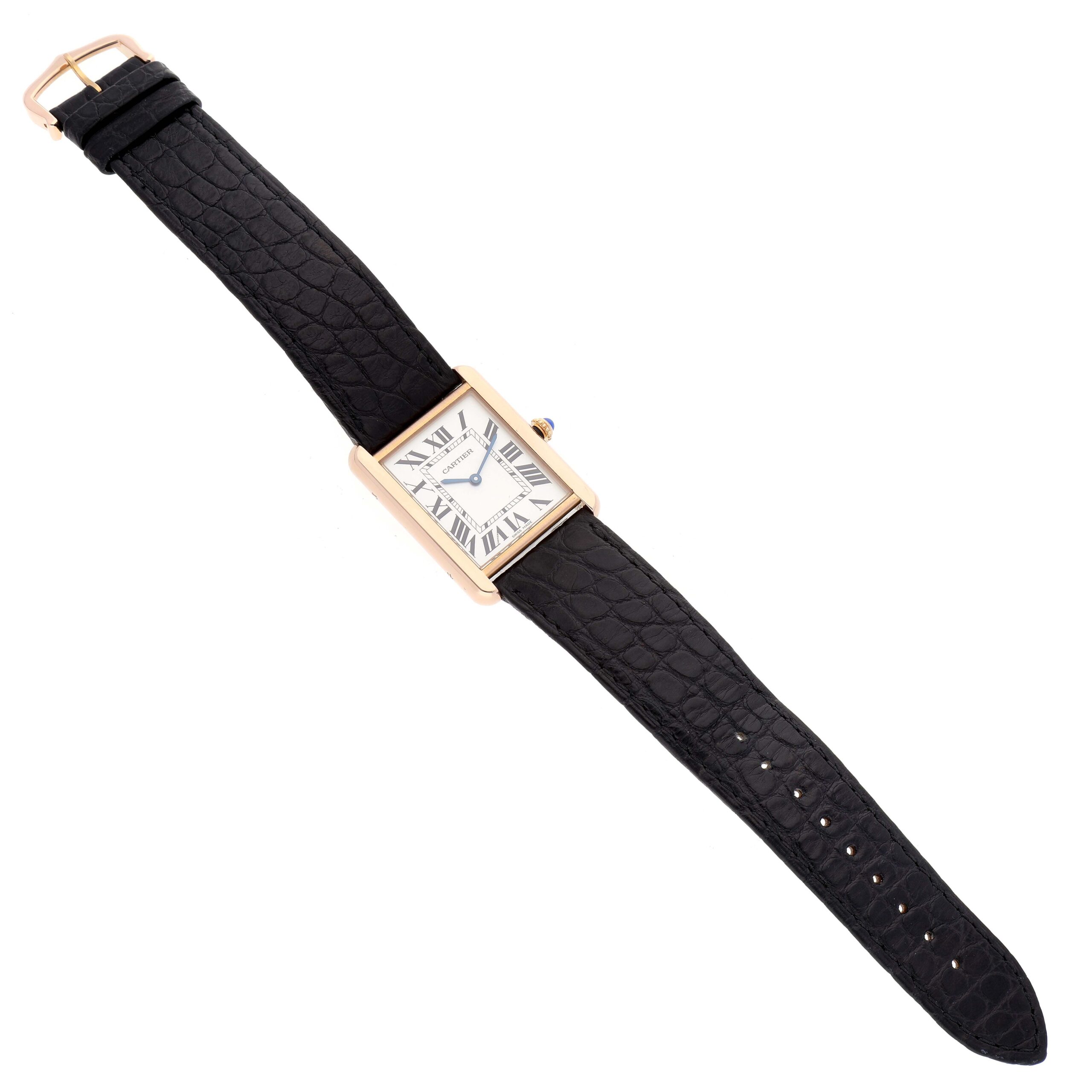 Cartier Tank Solo Large Rose Gold Steel Brown Strap Mens Watch W5200025