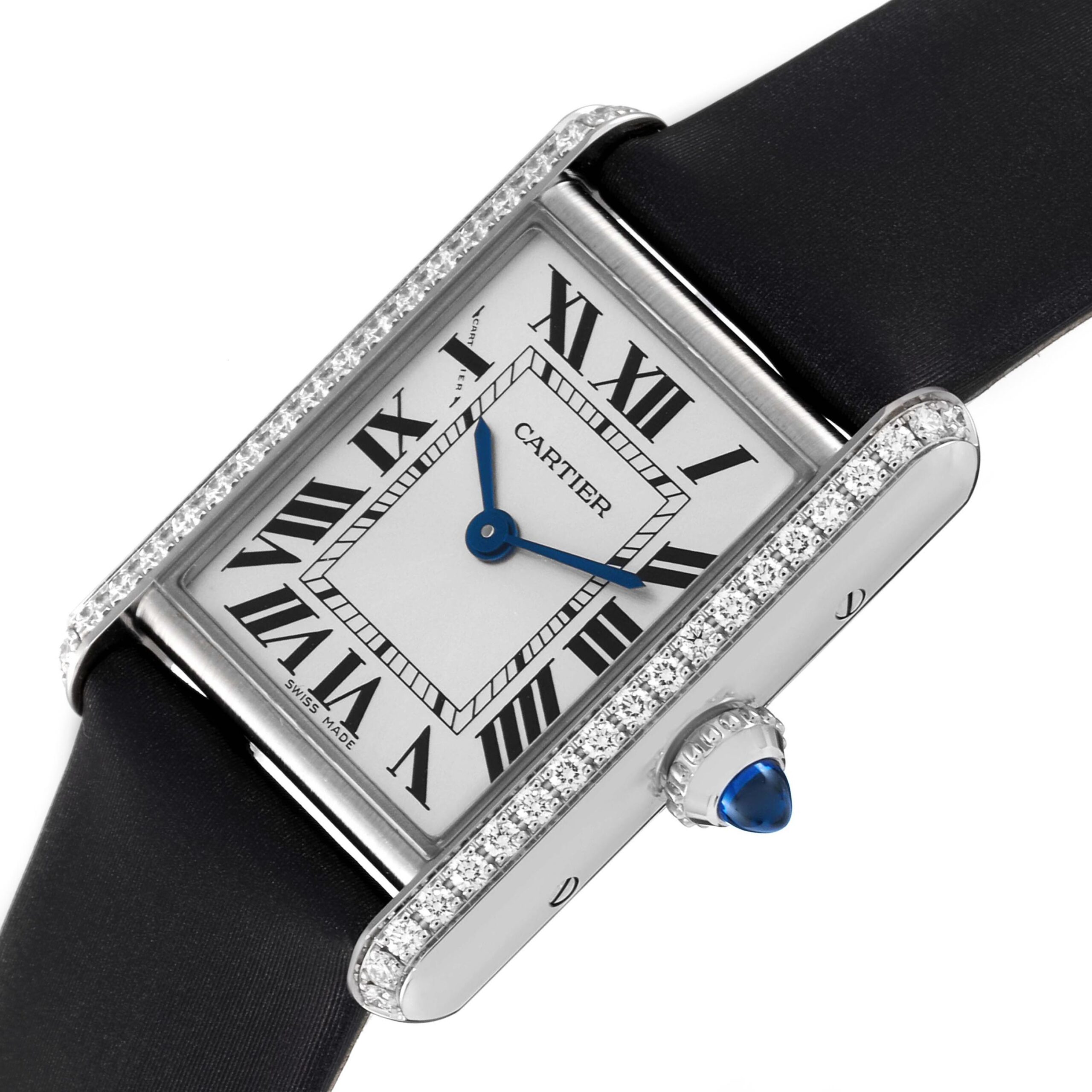 Cartier Tank Must Small Steel Diamond Bezel Ladies Watch W4TA0016 Box Card