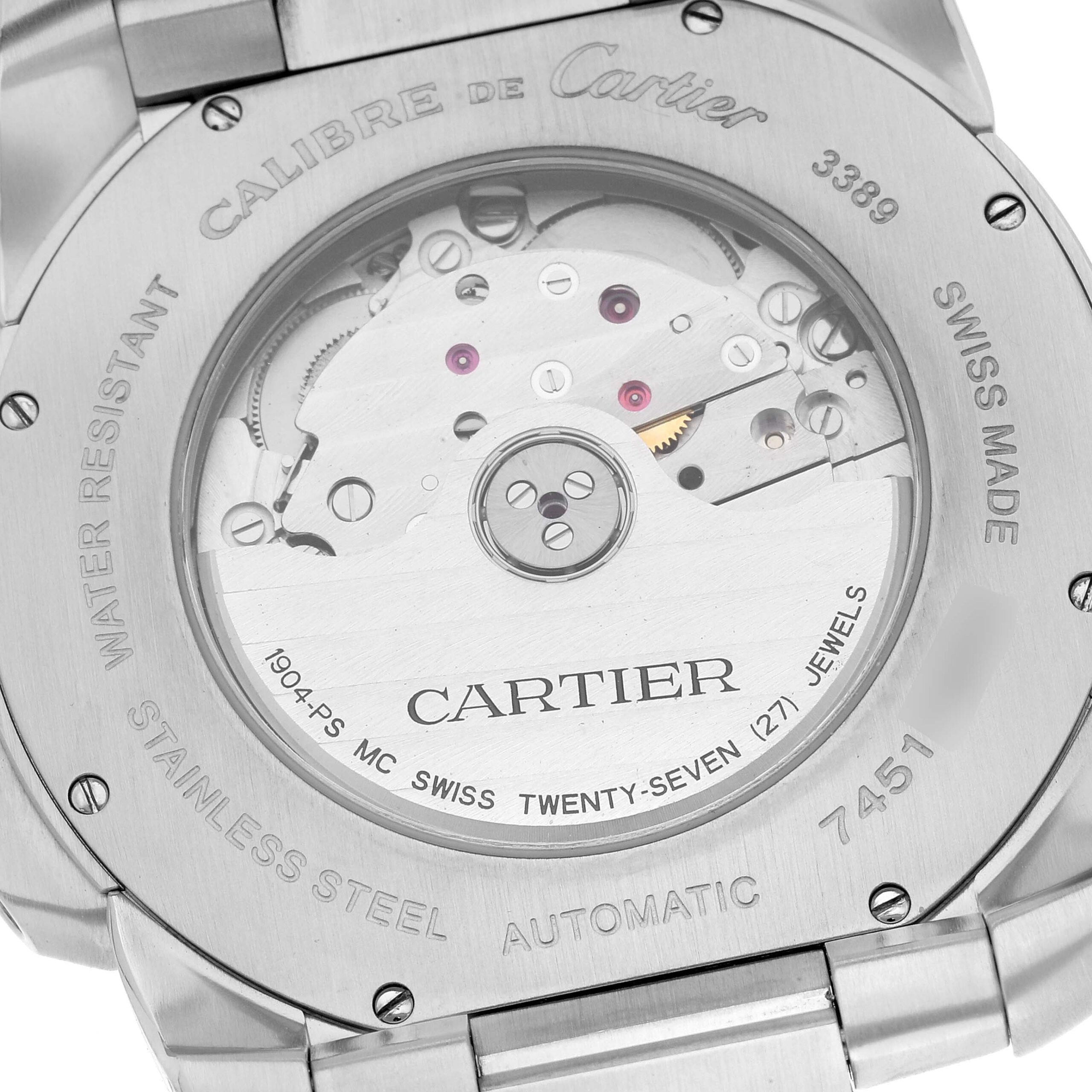 Calibre De Cartier Stainless Steel Black Dial Mens Watch W7100016 Box Papers