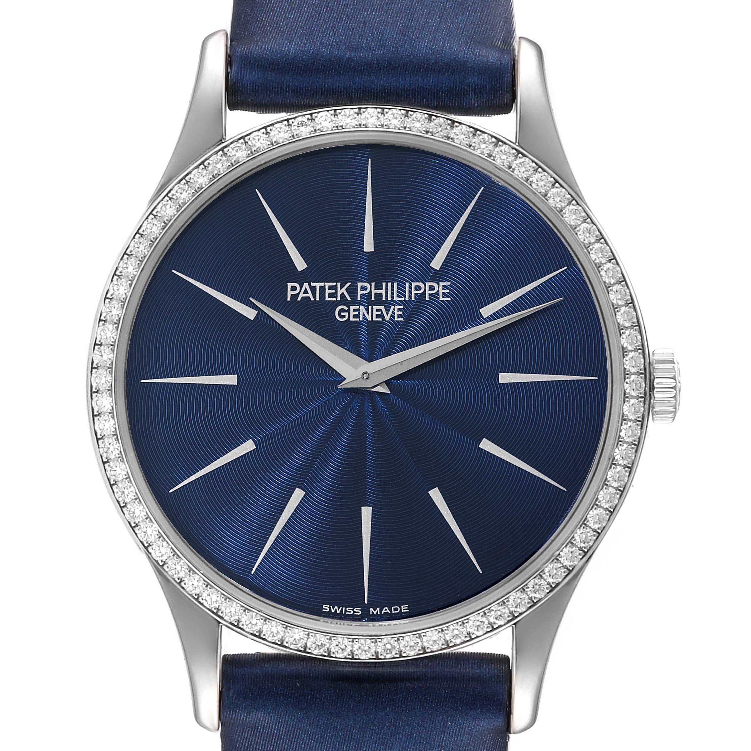 Patek Philippe Calatrava White Gold Blue Dial Diamond Ladies Watch 4896 Papers