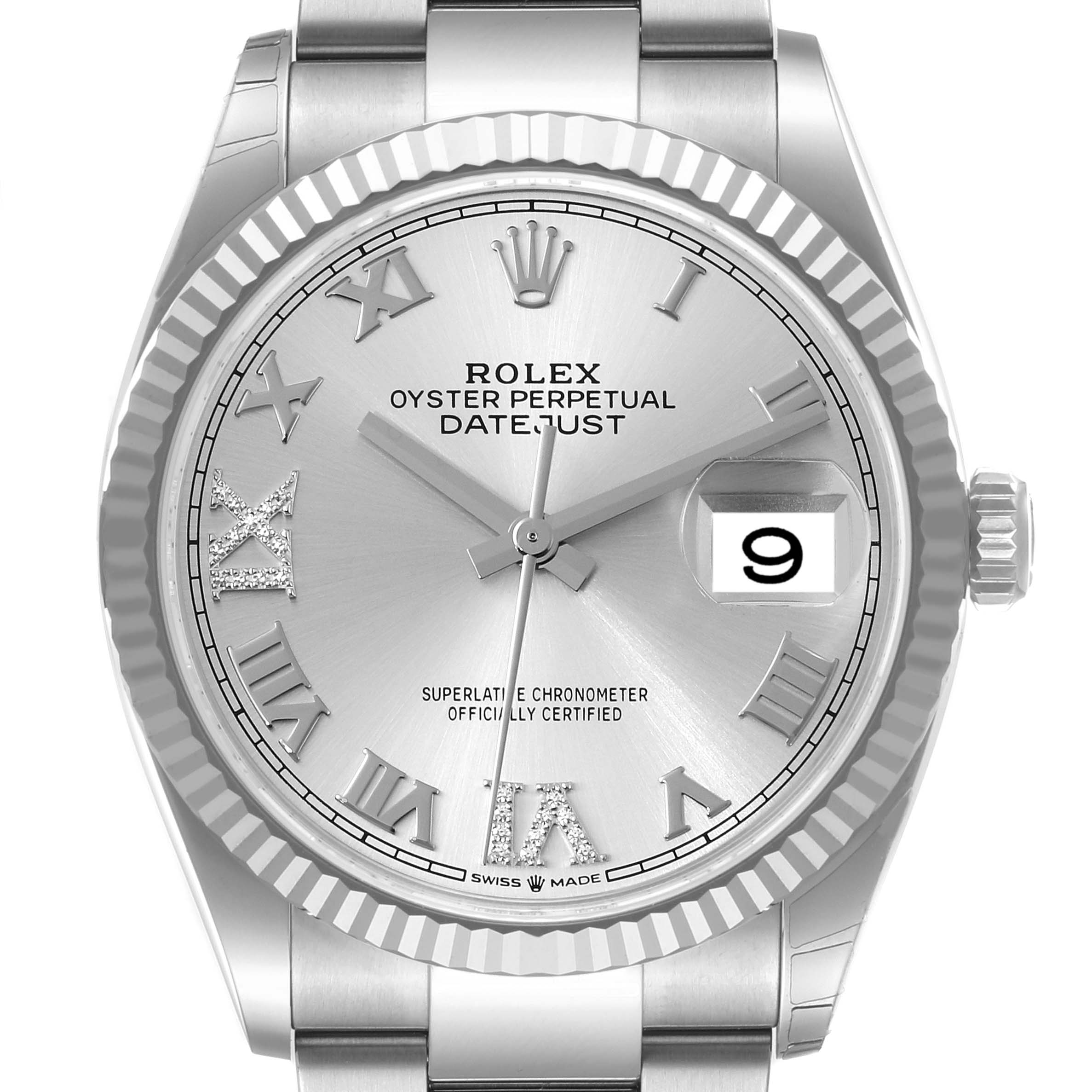 Rolex Datejust Steel White Gold Silver Dial Diamond Watch 126234 Unworn