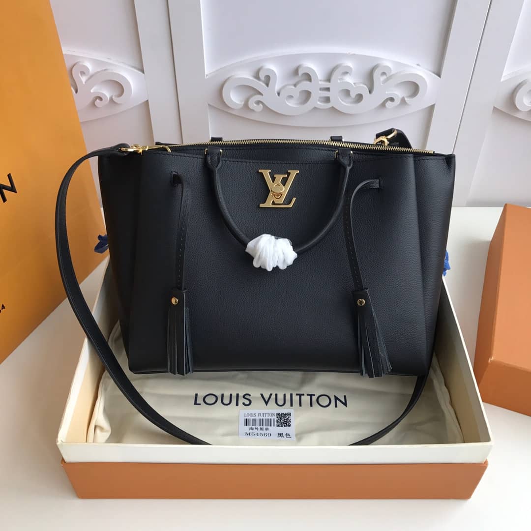 Louis Vuitton Lockmeto Leather Tote Replica Black M54569